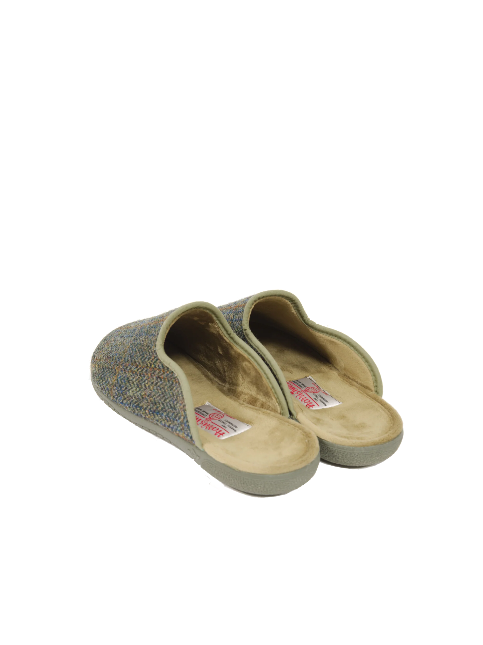 Harris Tweed Gents Slippers - Green Herringbone With Overcheck - Image 2