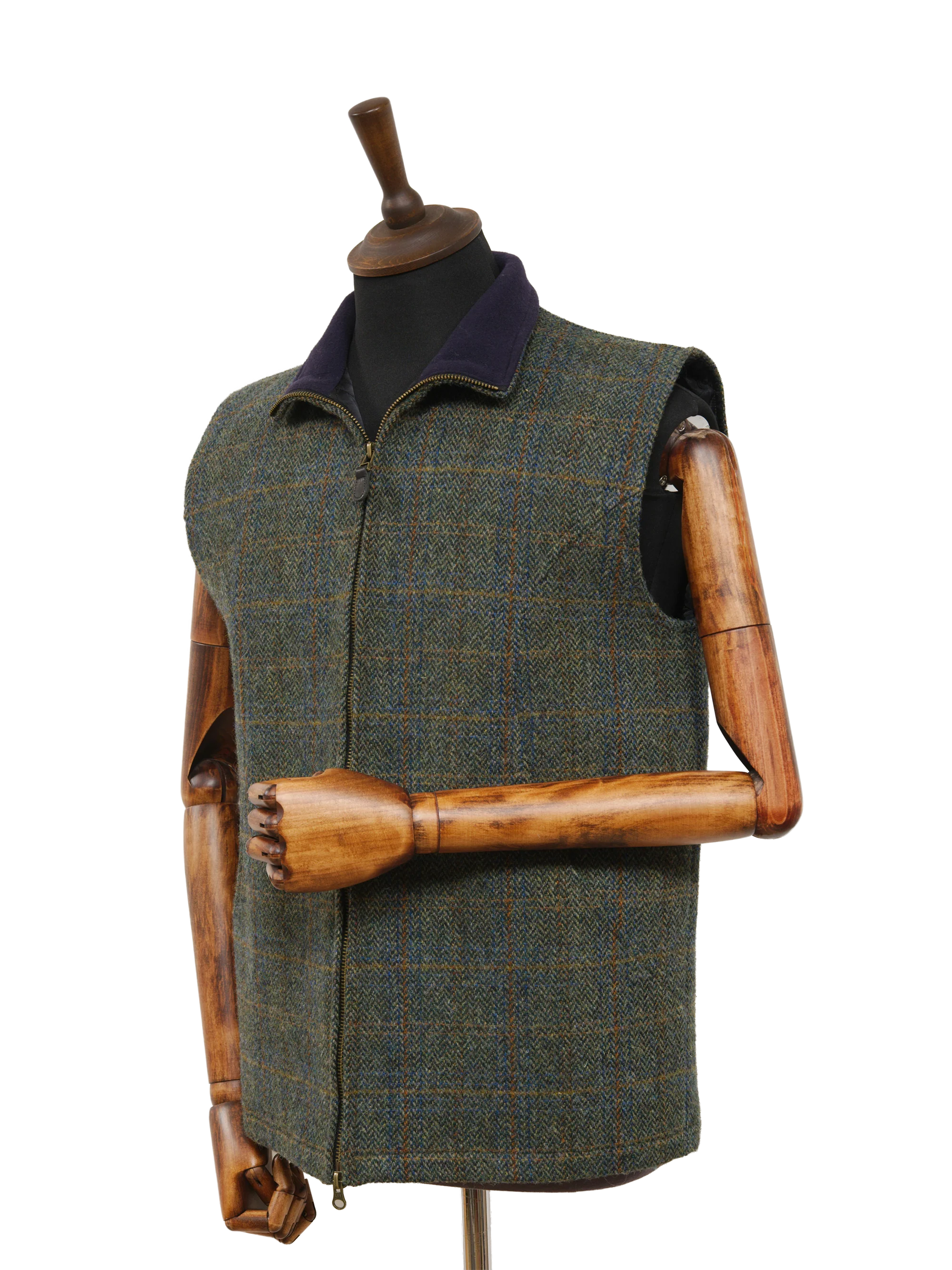 Harris Tweed Gilet - Green Herringbone With Overcheck - Image 2