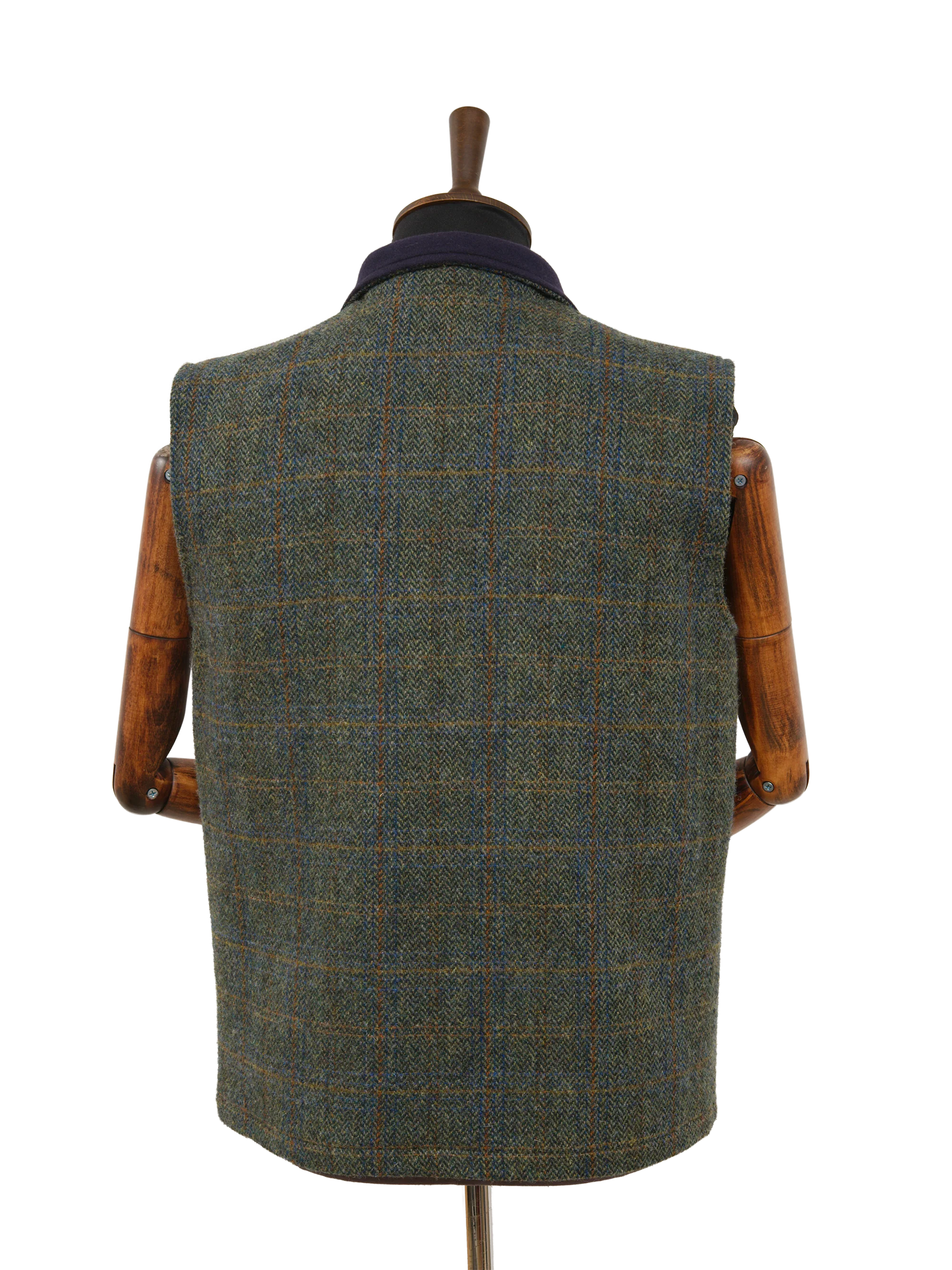 Harris Tweed Gilet - Green Herringbone With Overcheck - Image 3
