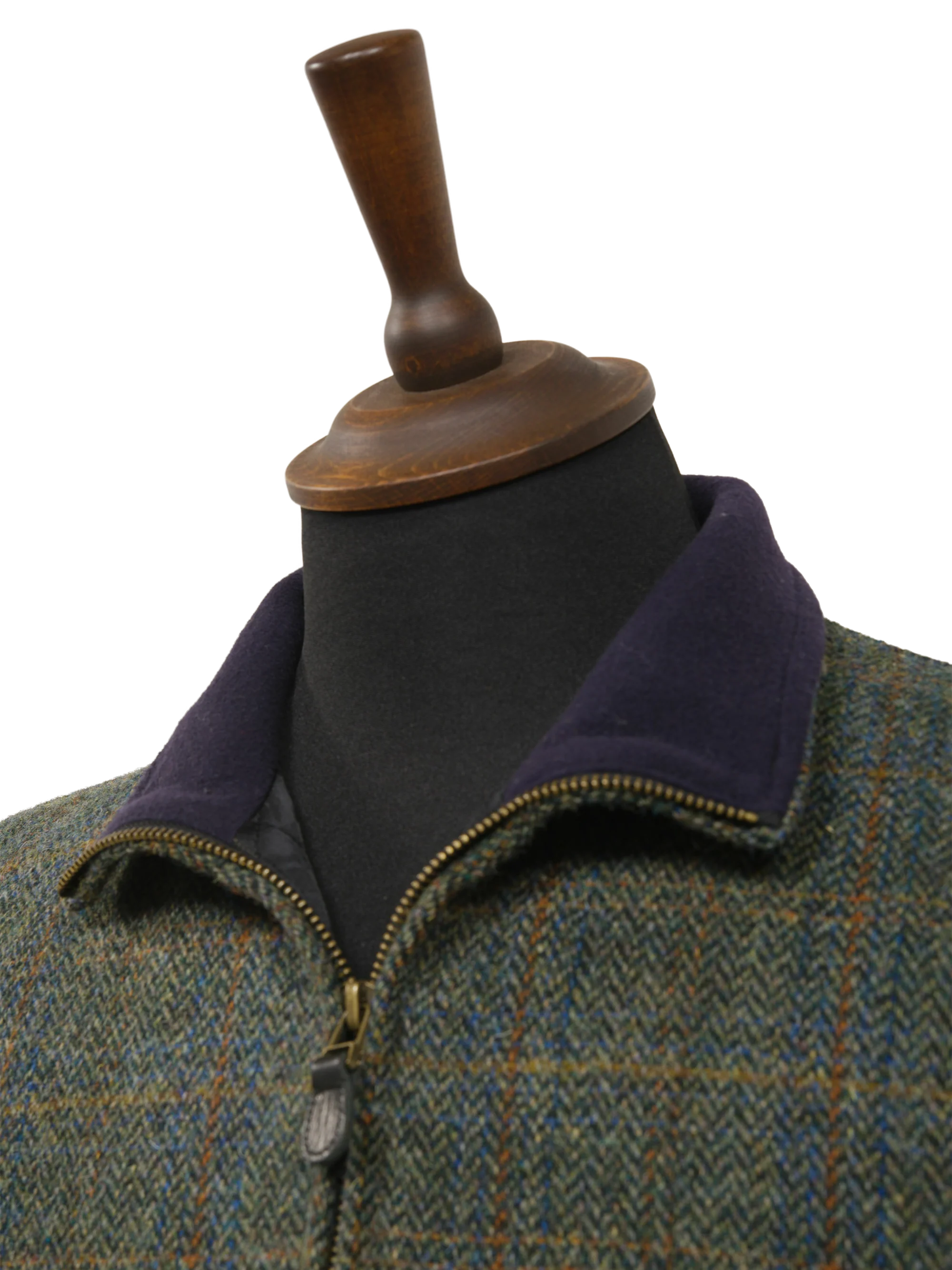 Harris Tweed Gilet - Green Herringbone With Overcheck - Image 4