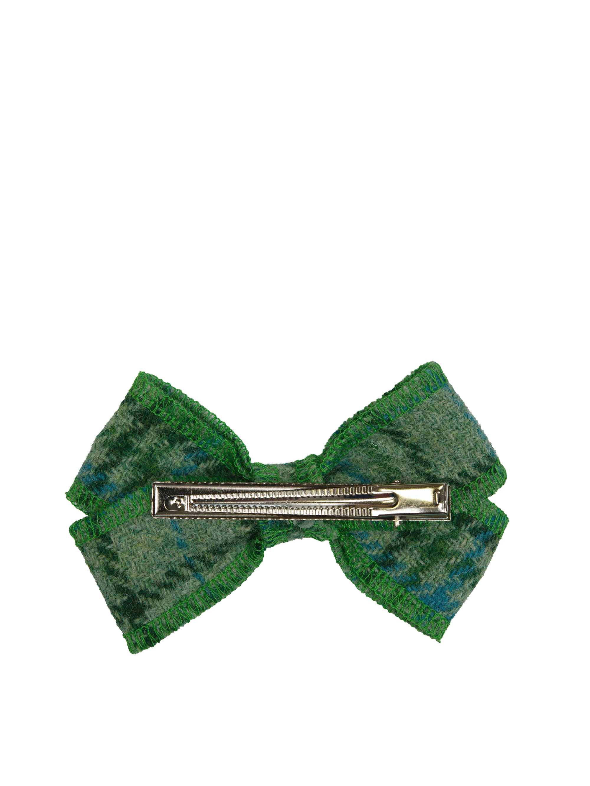 Harris Tweed Hair Clip Bow - Green with Overcheck - Image 2