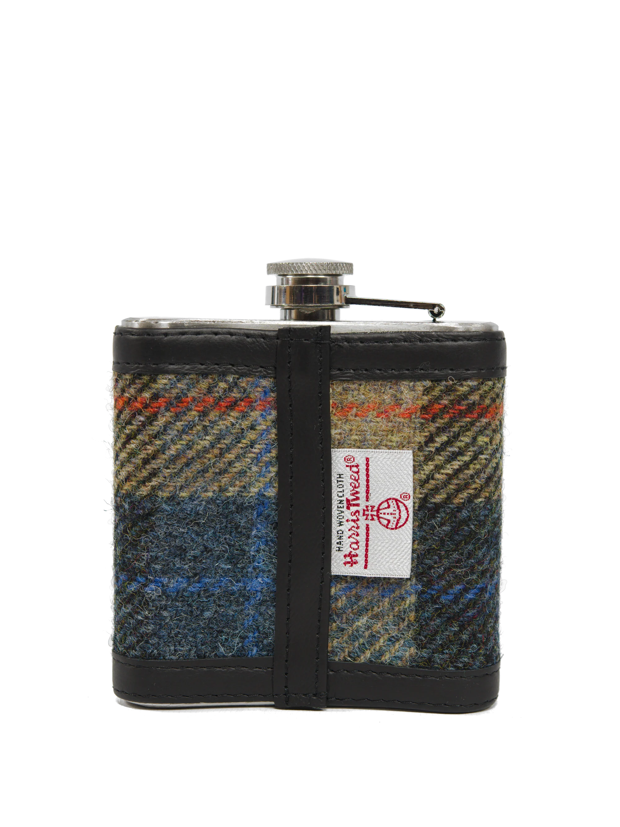 Harris Tweed Hip Flask - A0162 (Black Leather) - Image 2