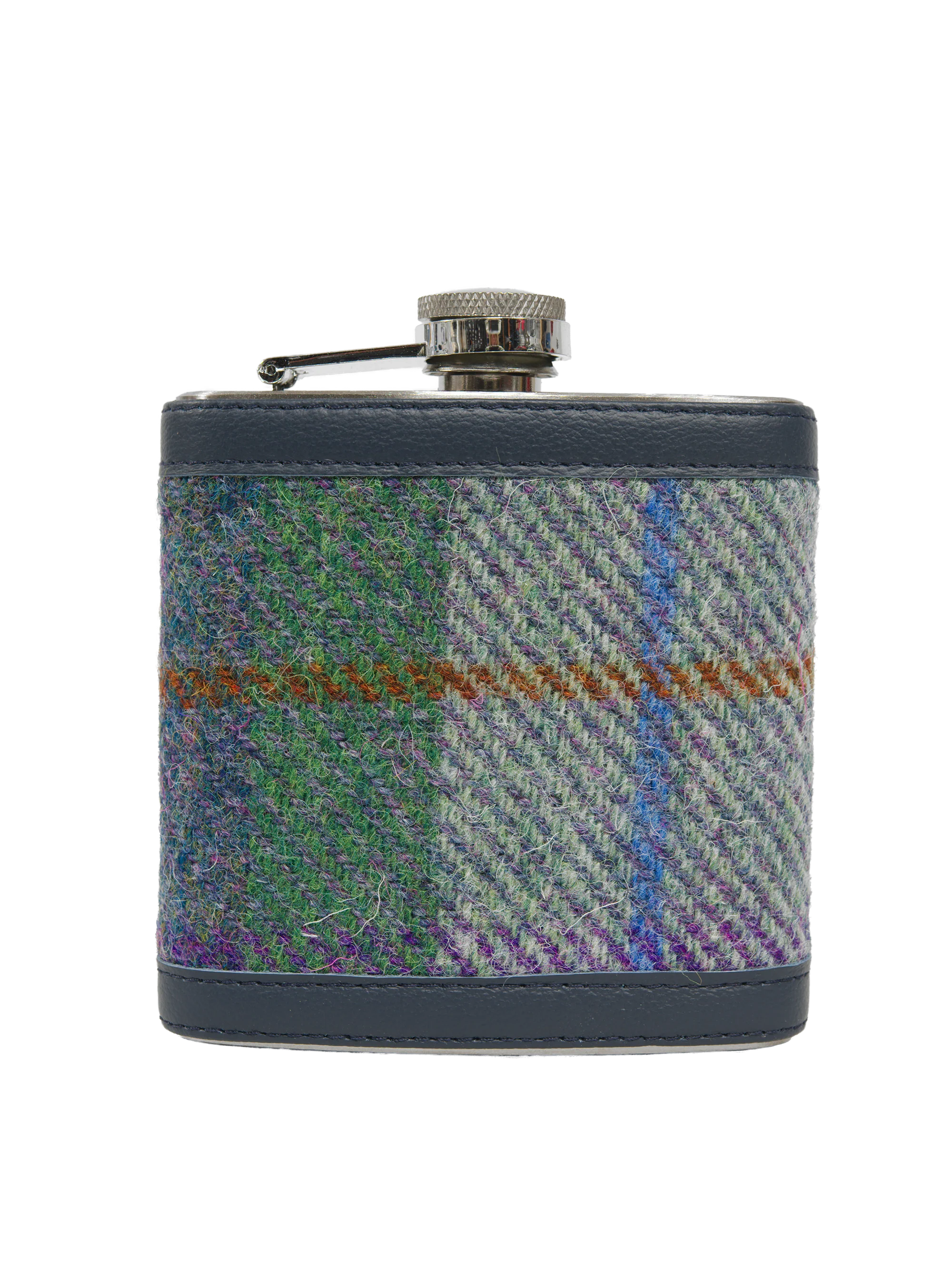 Harris Tweed Hip Flask - A0173 Navy Leather