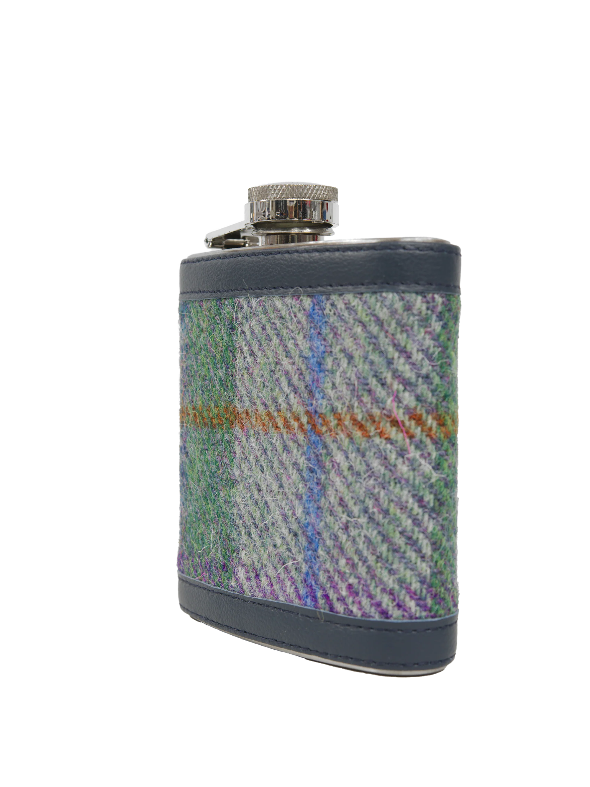 Harris Tweed Hip Flask - A0173 Navy Leather - Image 2