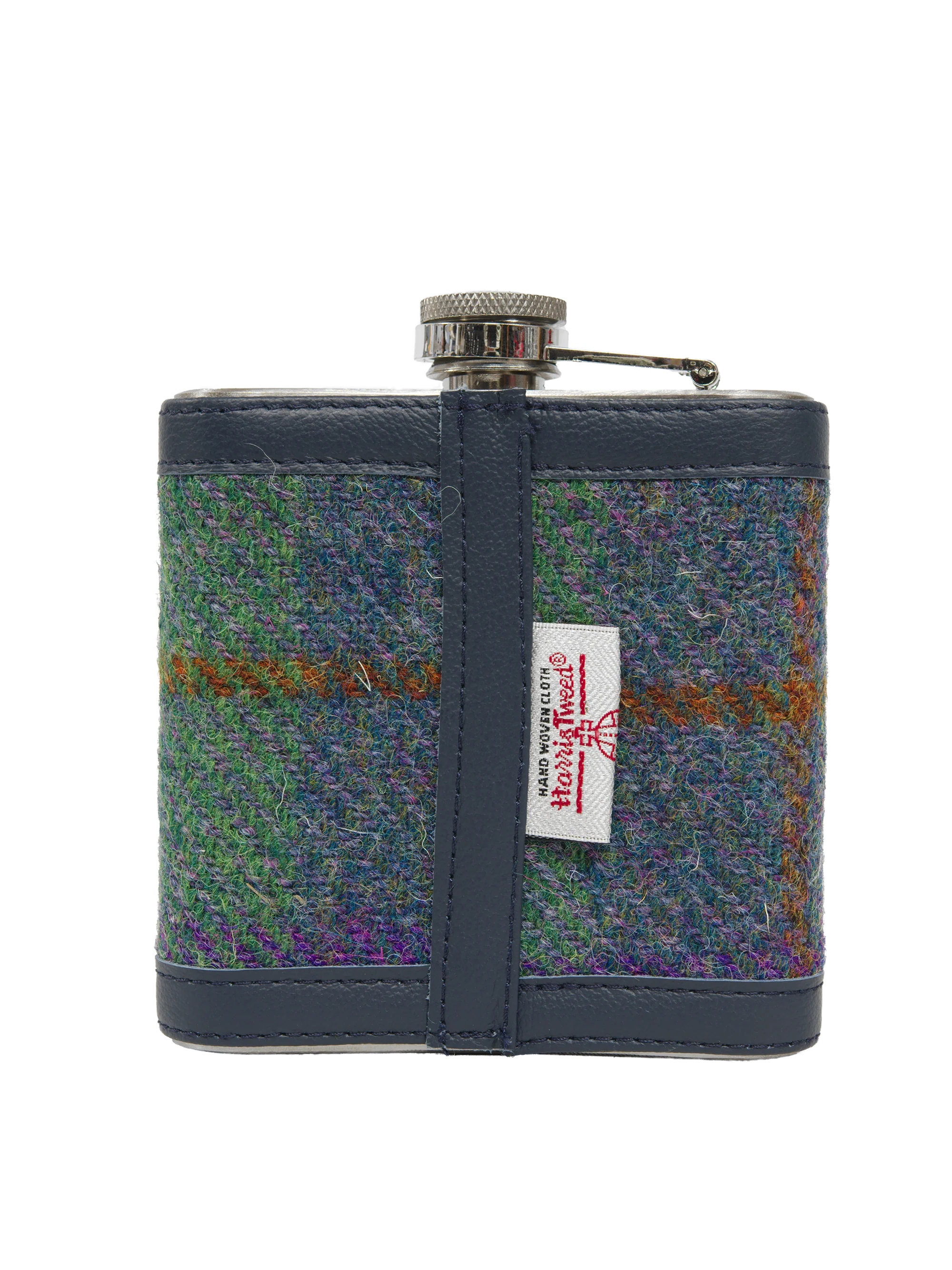 Harris Tweed Hip Flask - A0173 Navy Leather - Image 3