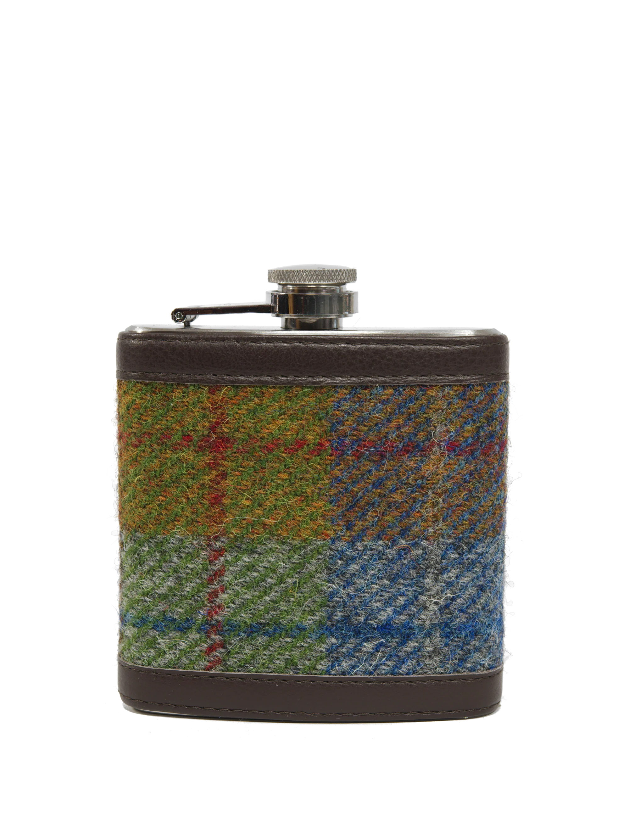Harris Tweed Hip Flask - A0231 (Brown Leather)