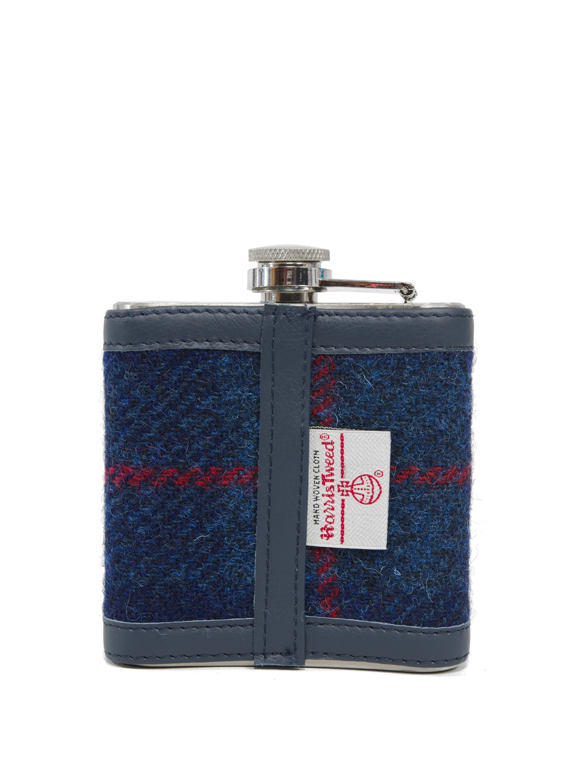 Harris Tweed Hip Flask - A075 Navy Leather - Image 2