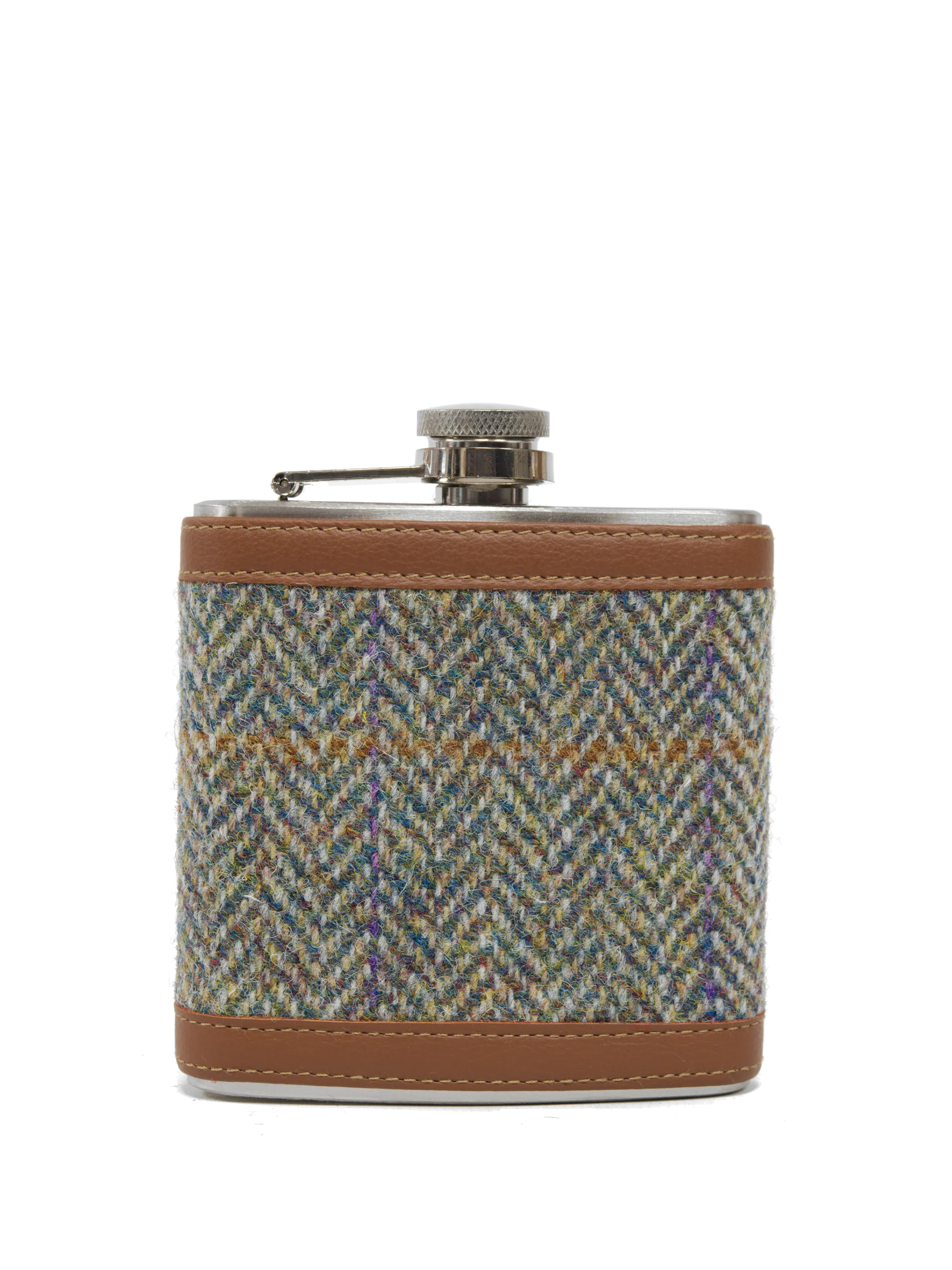 Harris Tweed Hip Flask - HB107 (Tan Leather)