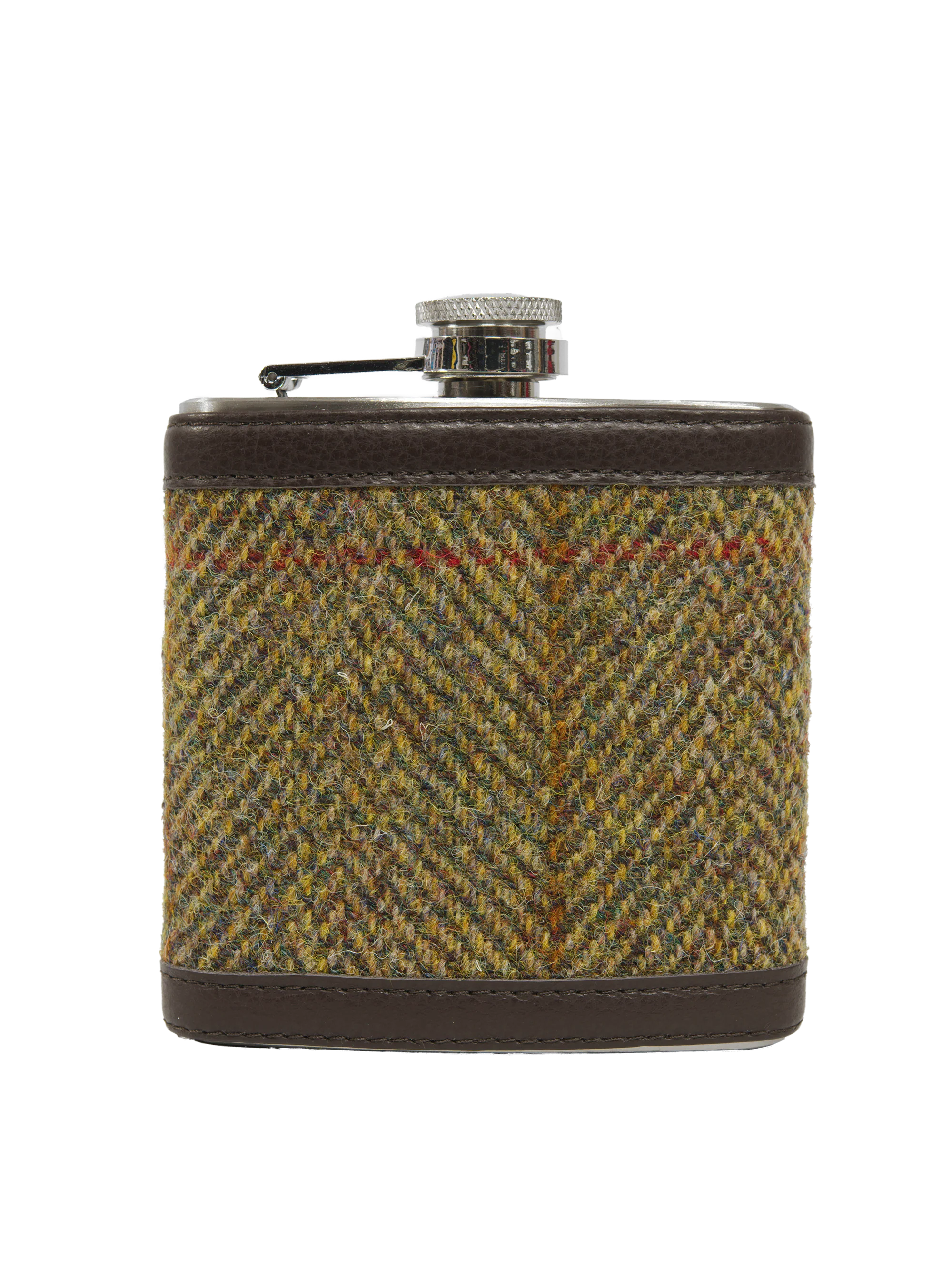 Harris Tweed Hip Flask - HB67 (Brown Leather)