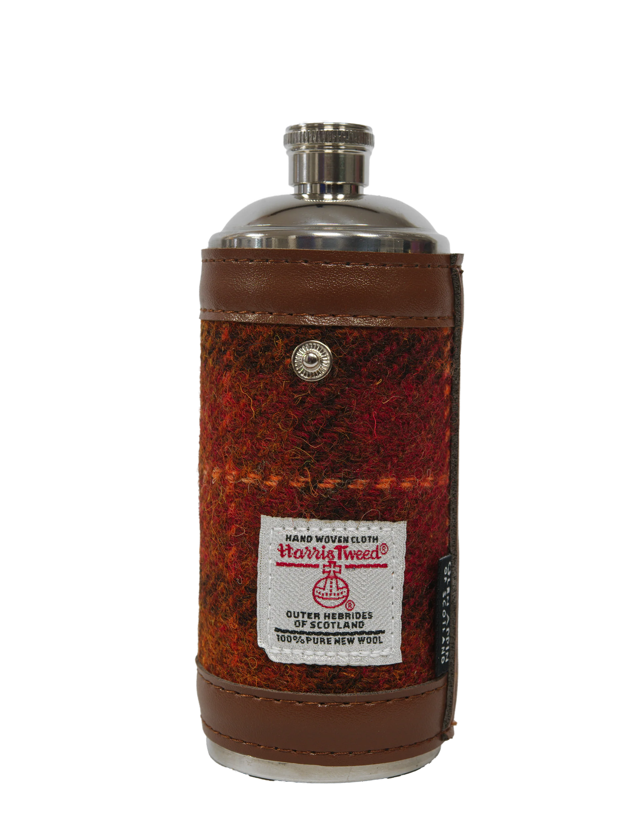 Harris Tweed Hunting Flask - Brown Orange Check - Image 3