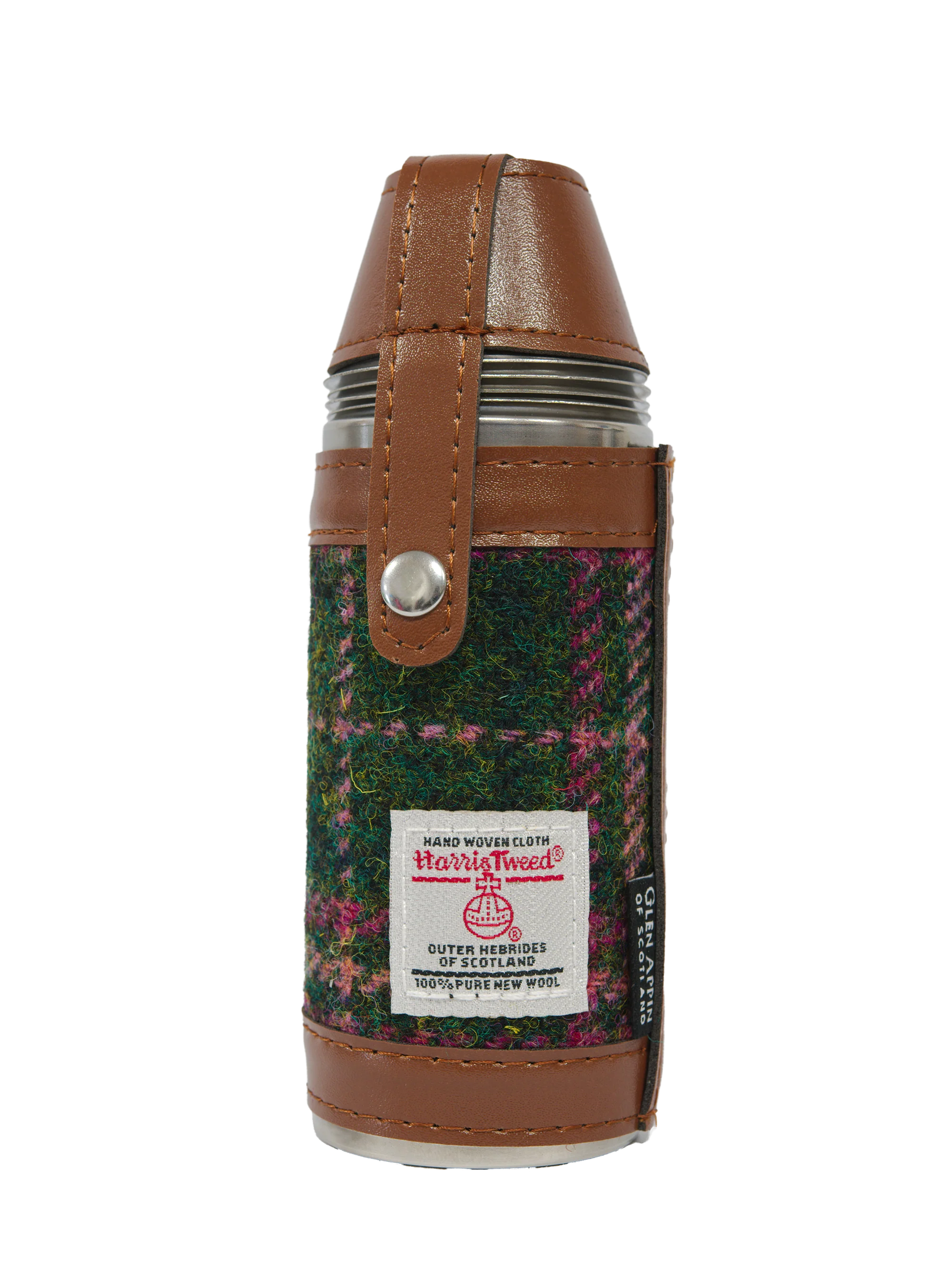 Harris Tweed Hunting Flask - Green/Plum Check - Image 2