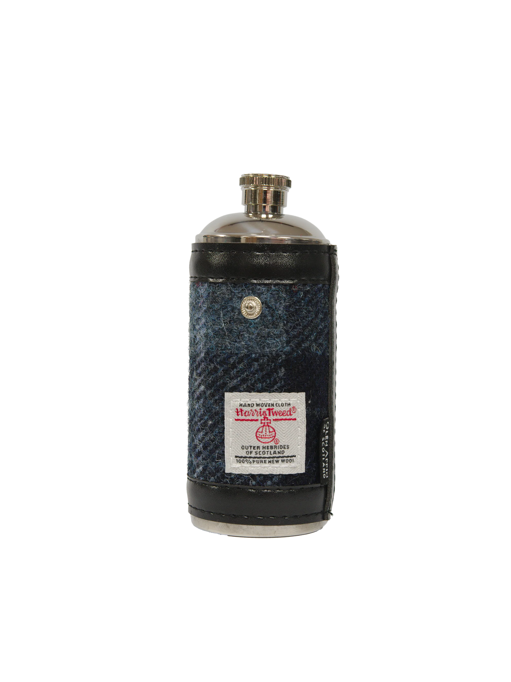 Harris Tweed Hunting Flask - Navy Grey Check - Image 3