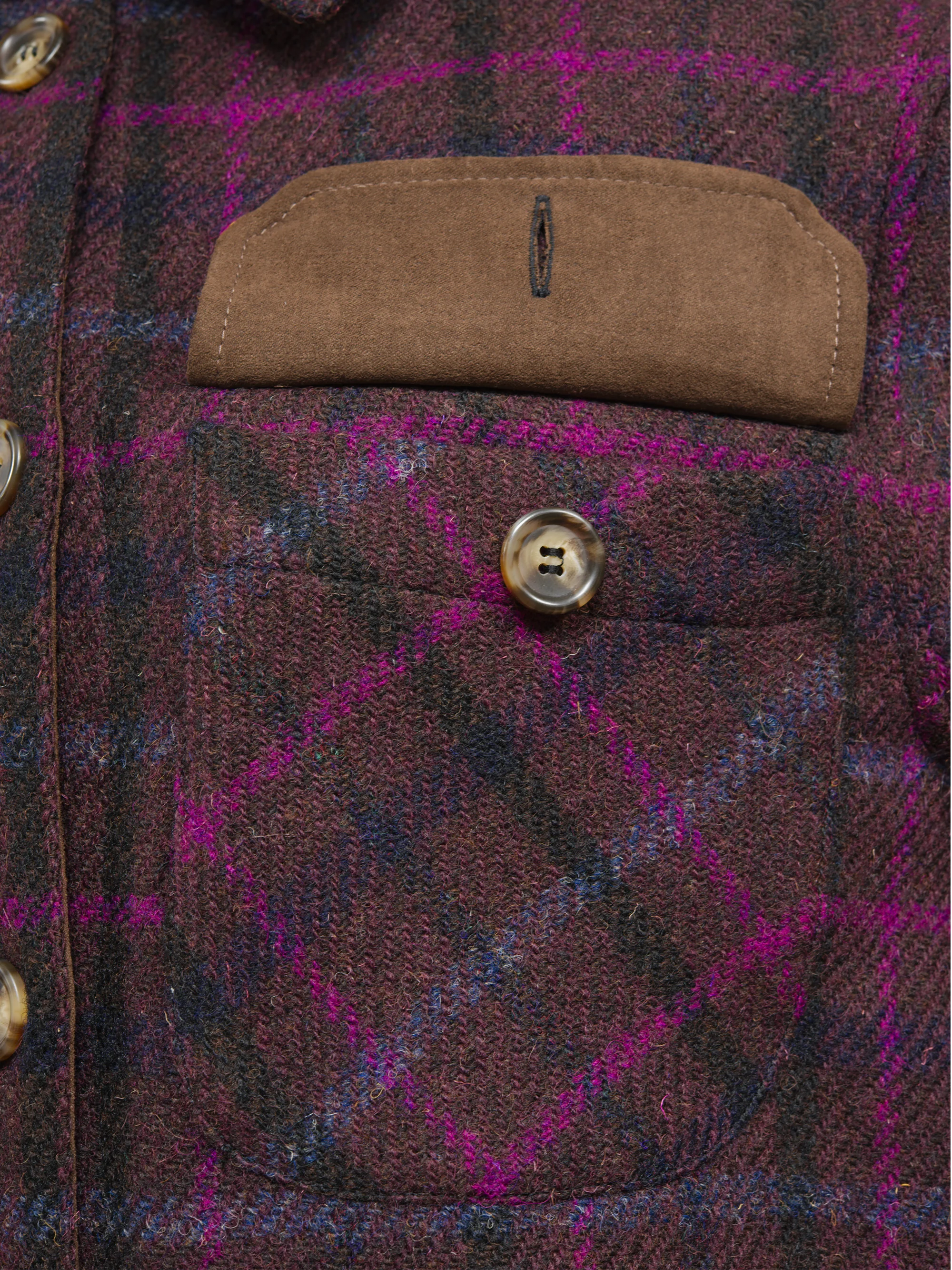 Harris Tweed Jackie Overshirt - Brown/Magenta Multi - Image 5