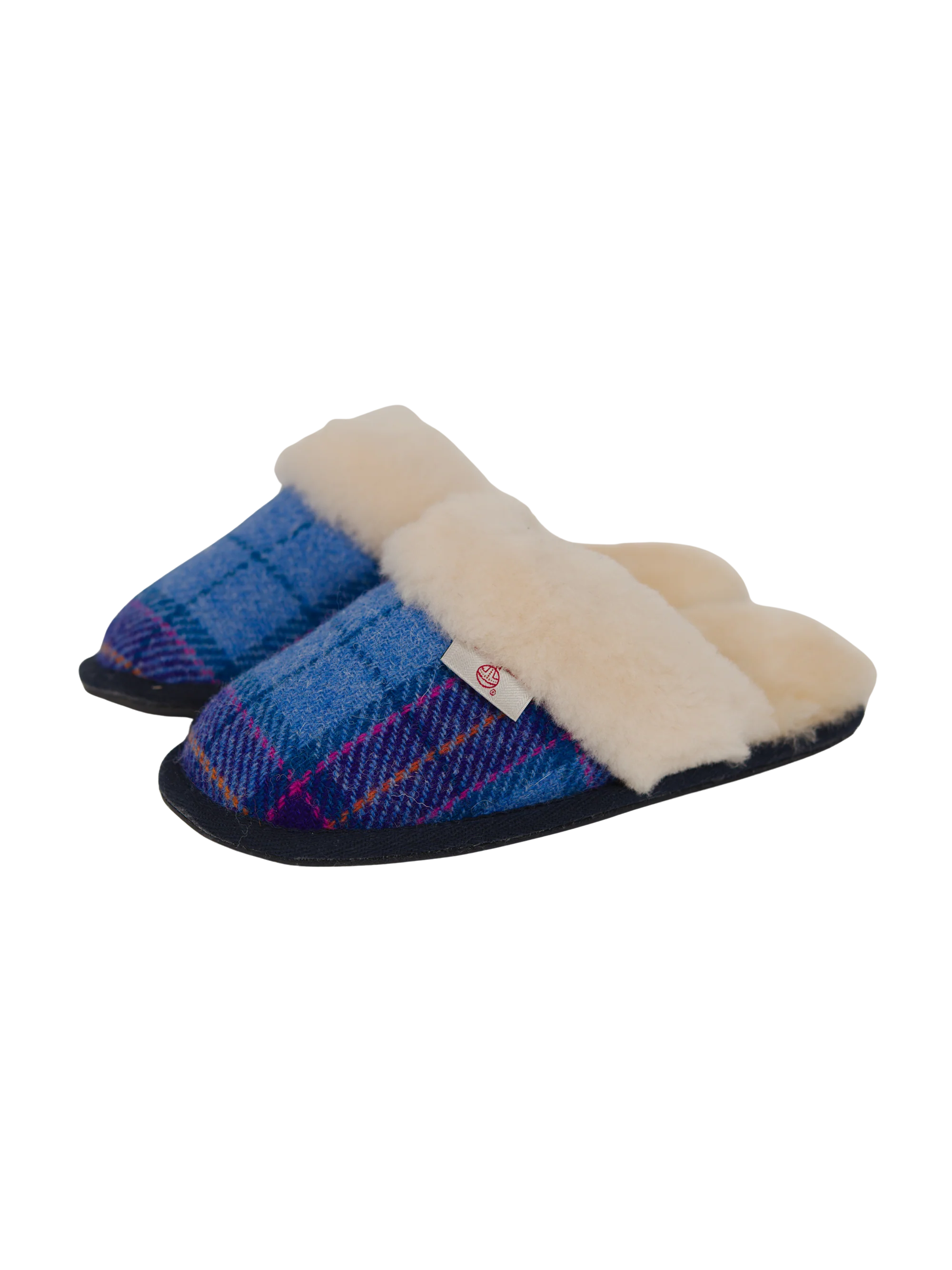 Harris Tweed Kate Slippers - Denim/Purple Check