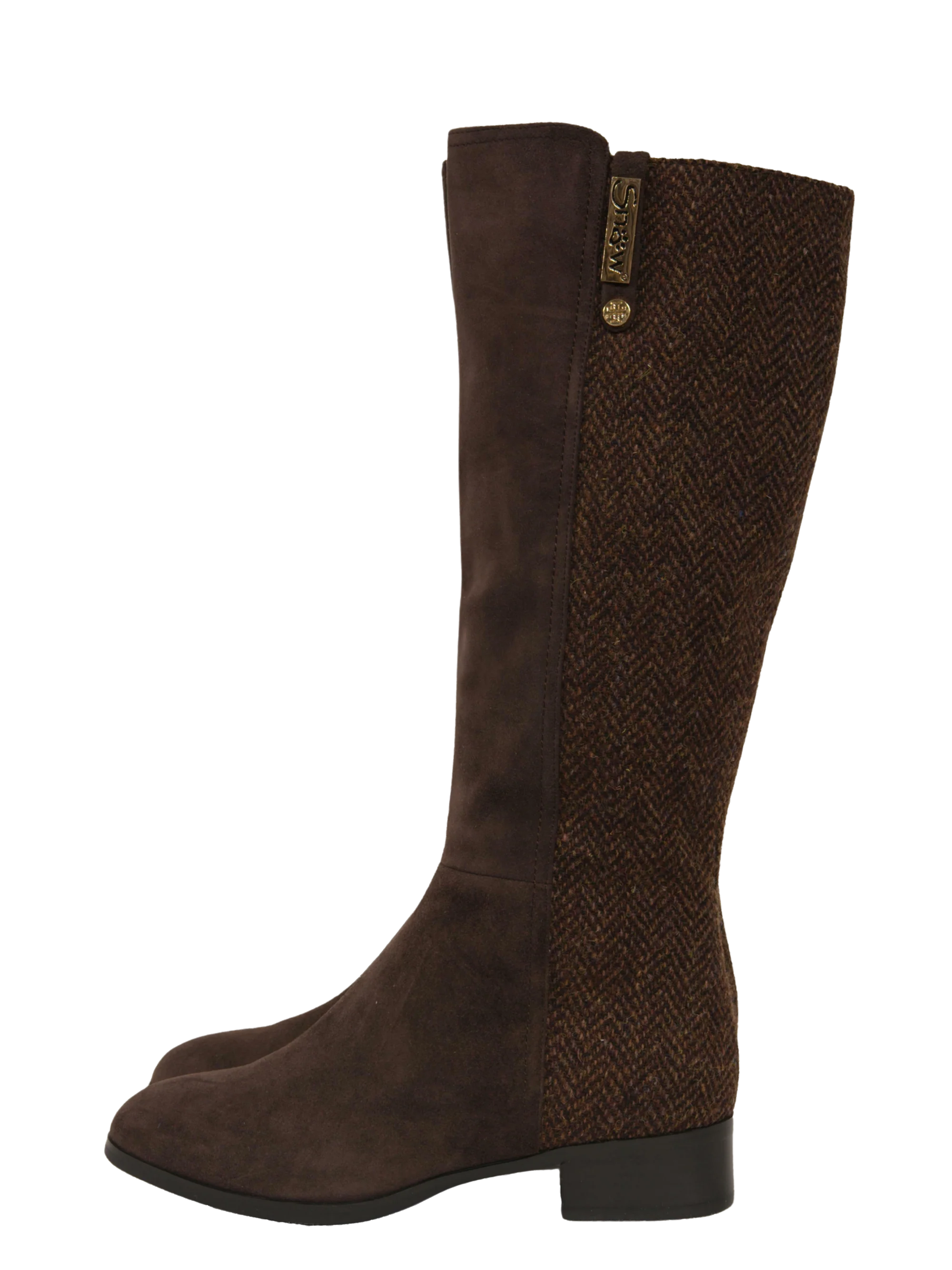 Harris Tweed Knee High Boots - Coffee Herringbone - Image 2