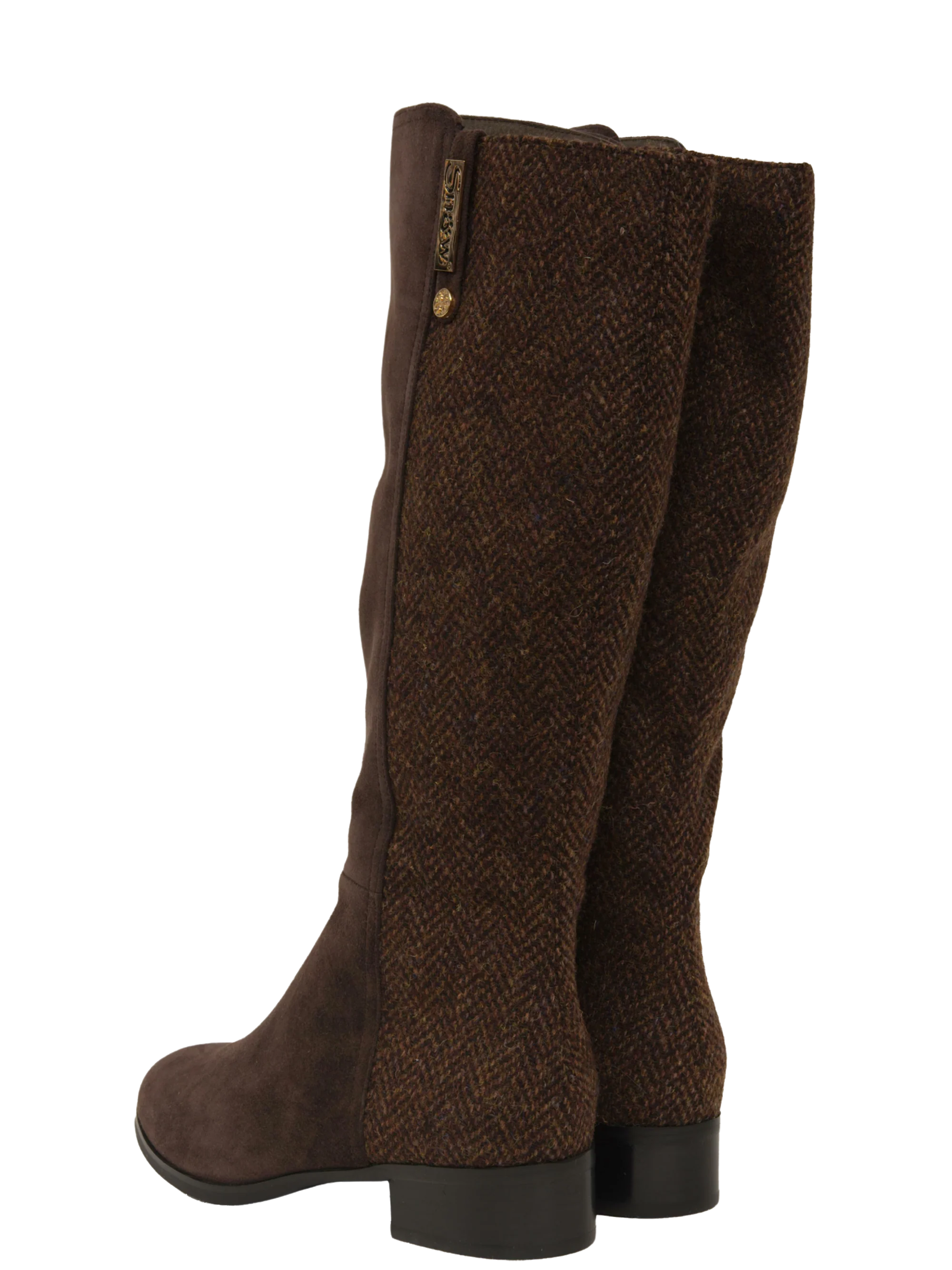 Harris Tweed Knee High Boots - Coffee Herringbone - Image 3
