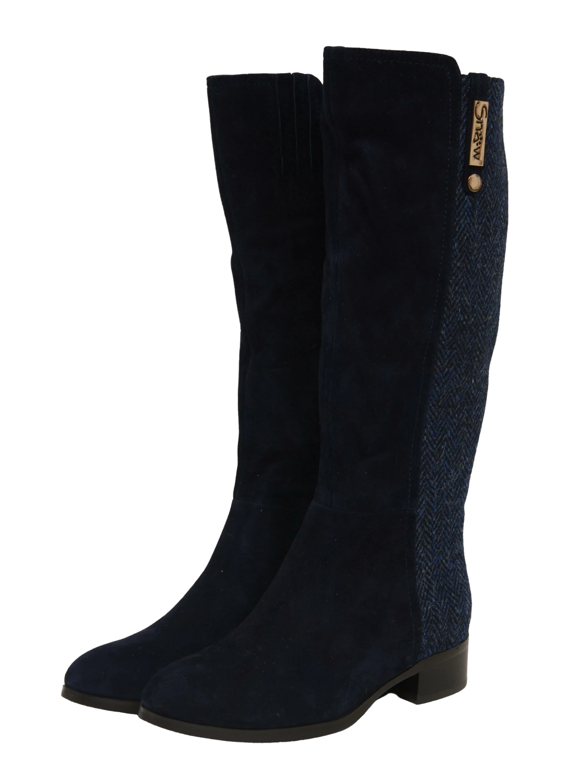 Harris Tweed Knee High Boots - Navy Herringbone