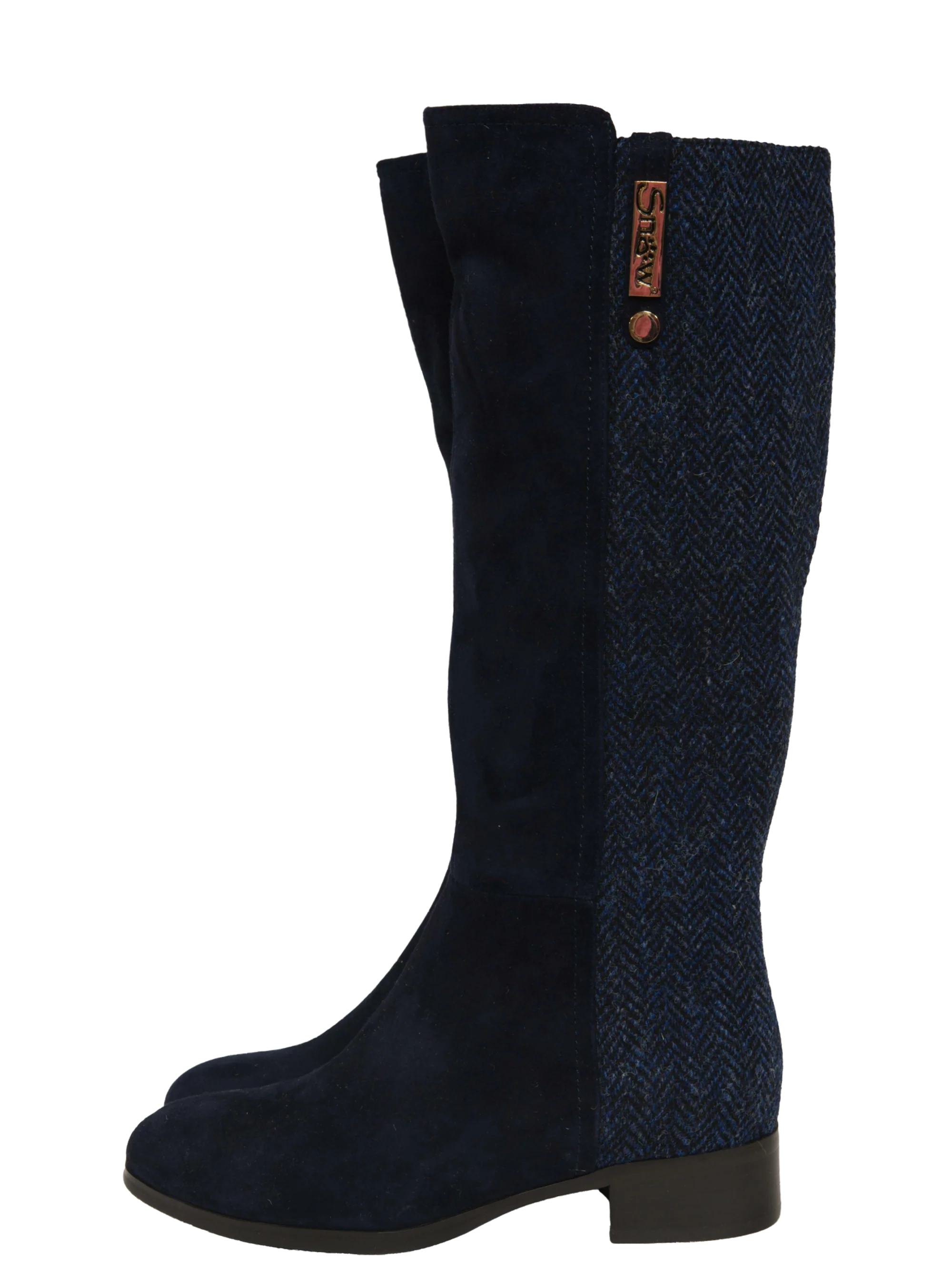 Harris Tweed Knee High Boots - Navy Herringbone - Image 2