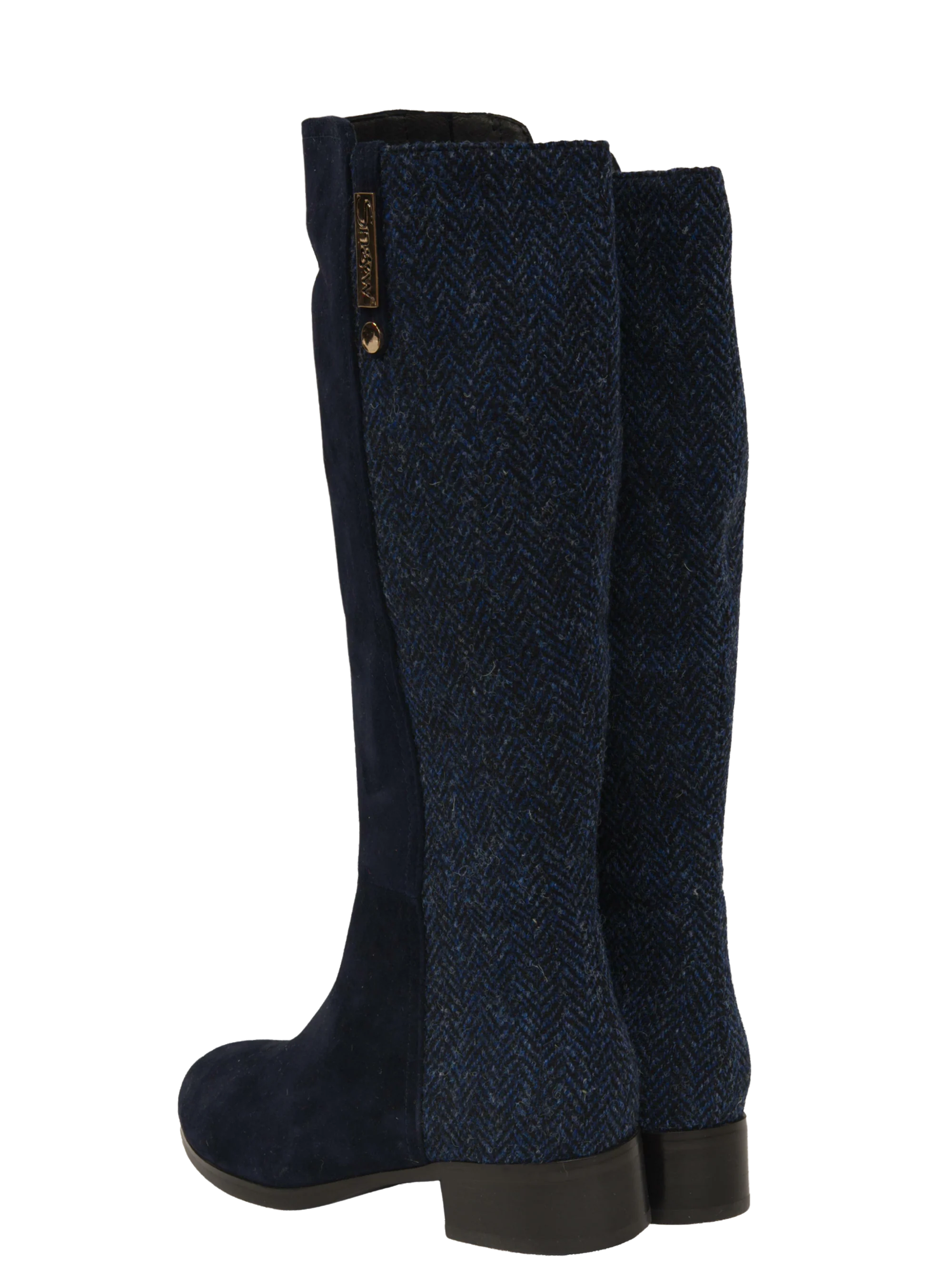 Harris Tweed Knee High Boots - Navy Herringbone - Image 3