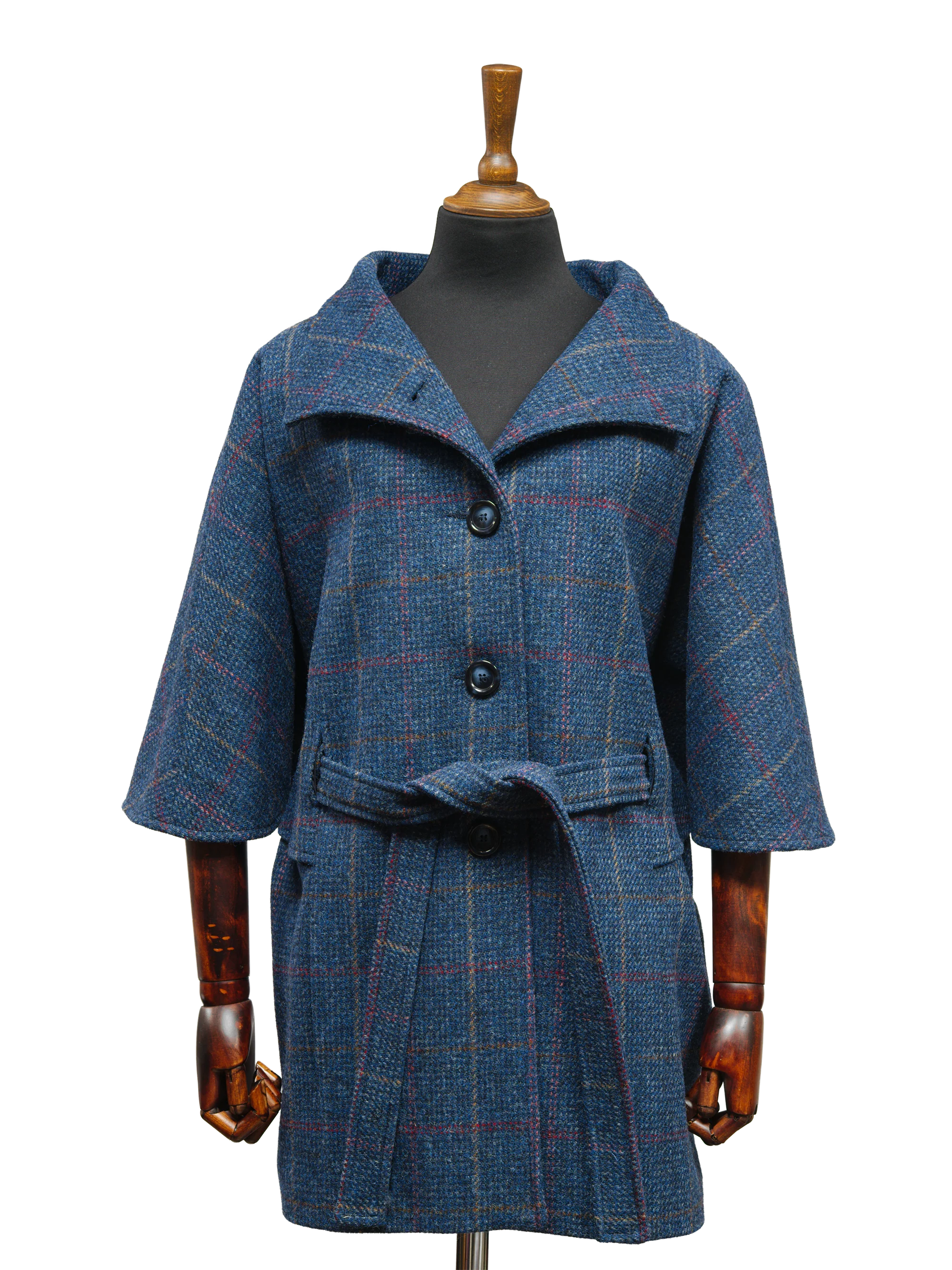 Harris Tweed Ladies Belted Cape - Blue Check