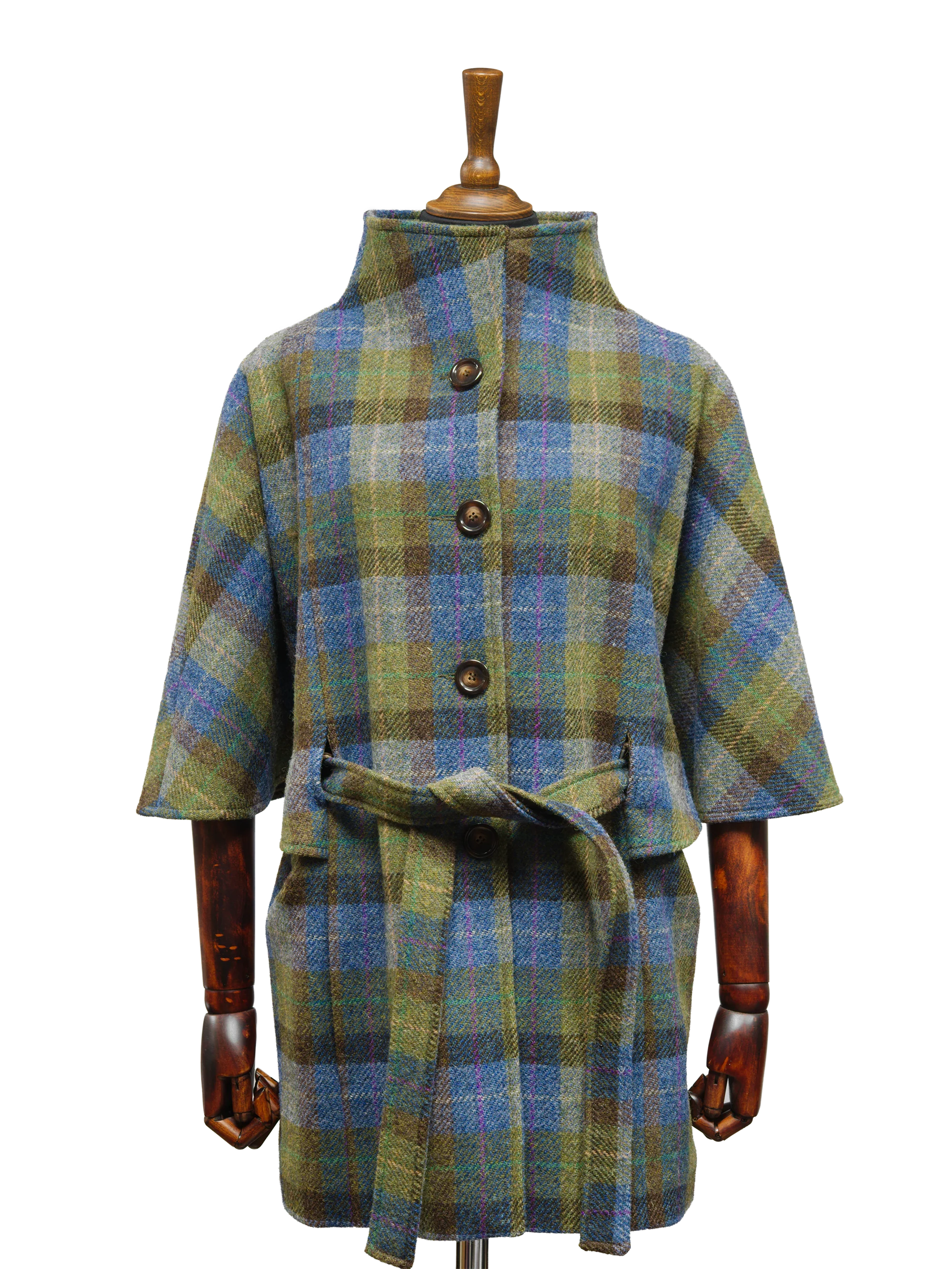 Harris Tweed Ladies Belted Cape - Denim Sage - Image 2