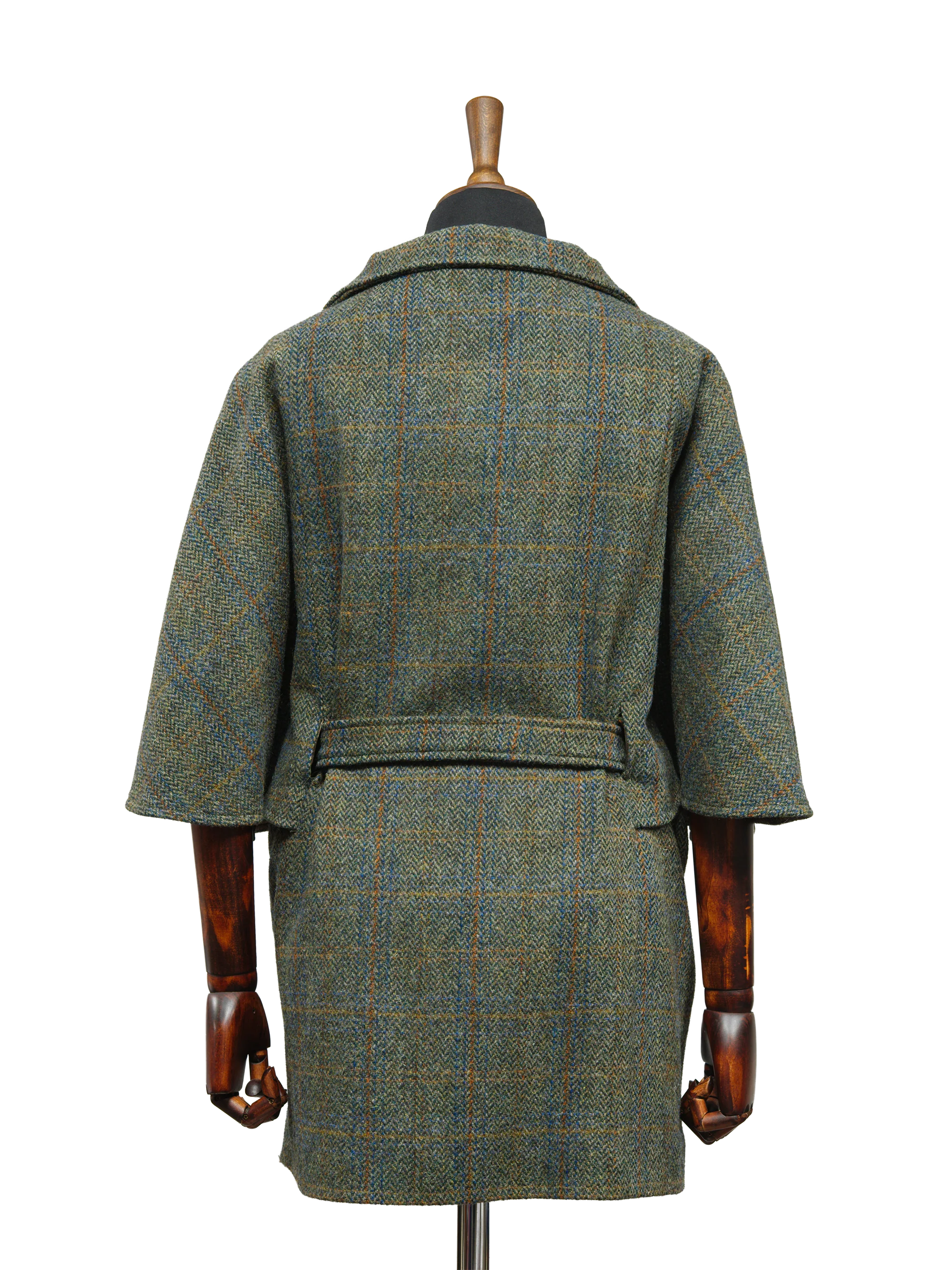 Harris Tweed Ladies Belted Cape - Green Herringbone w/Overcheck - Image 4