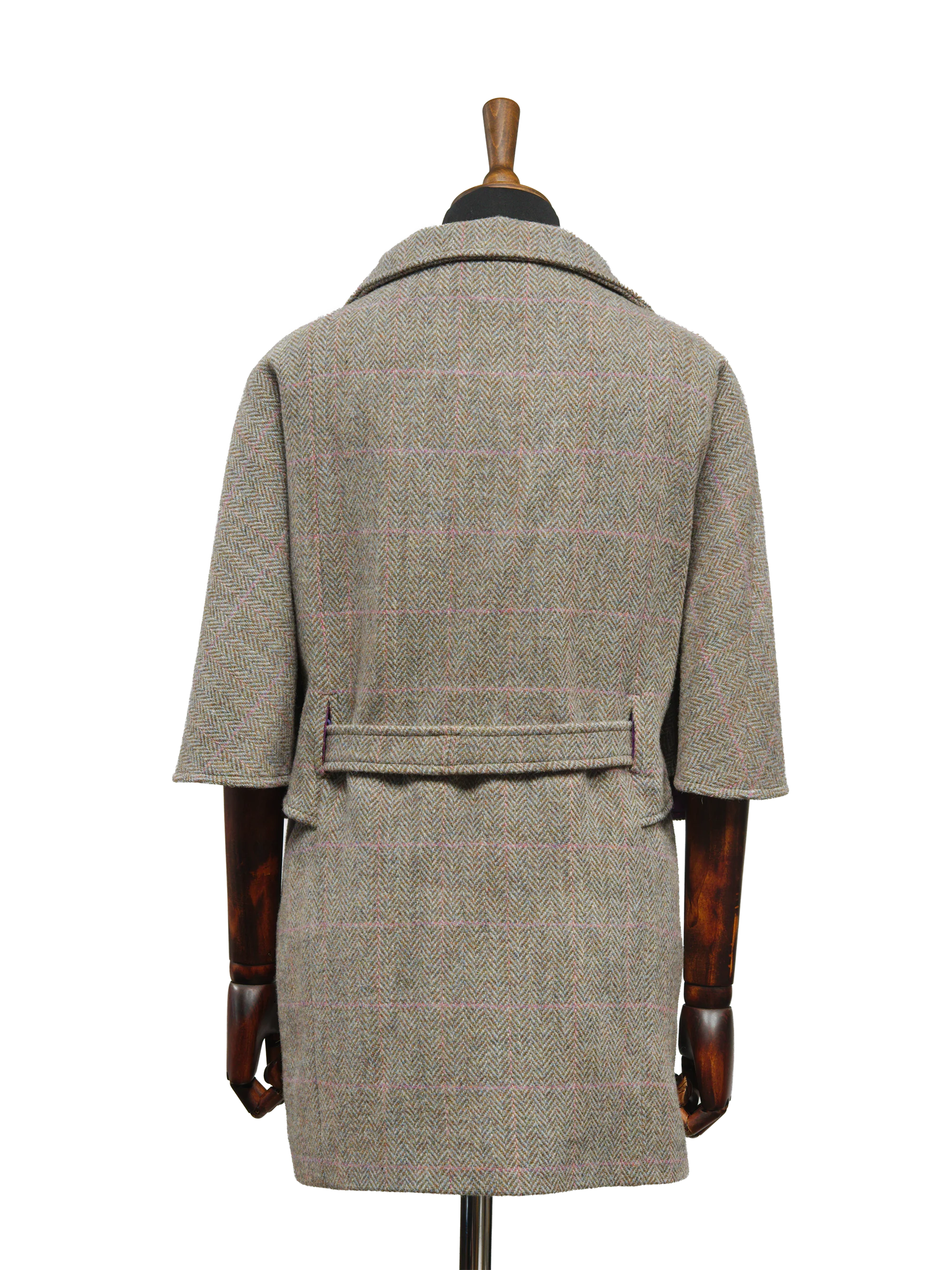 Harris Tweed Ladies Belted Cape - Oatmeal Herringbone w/Pink OC - Image 4