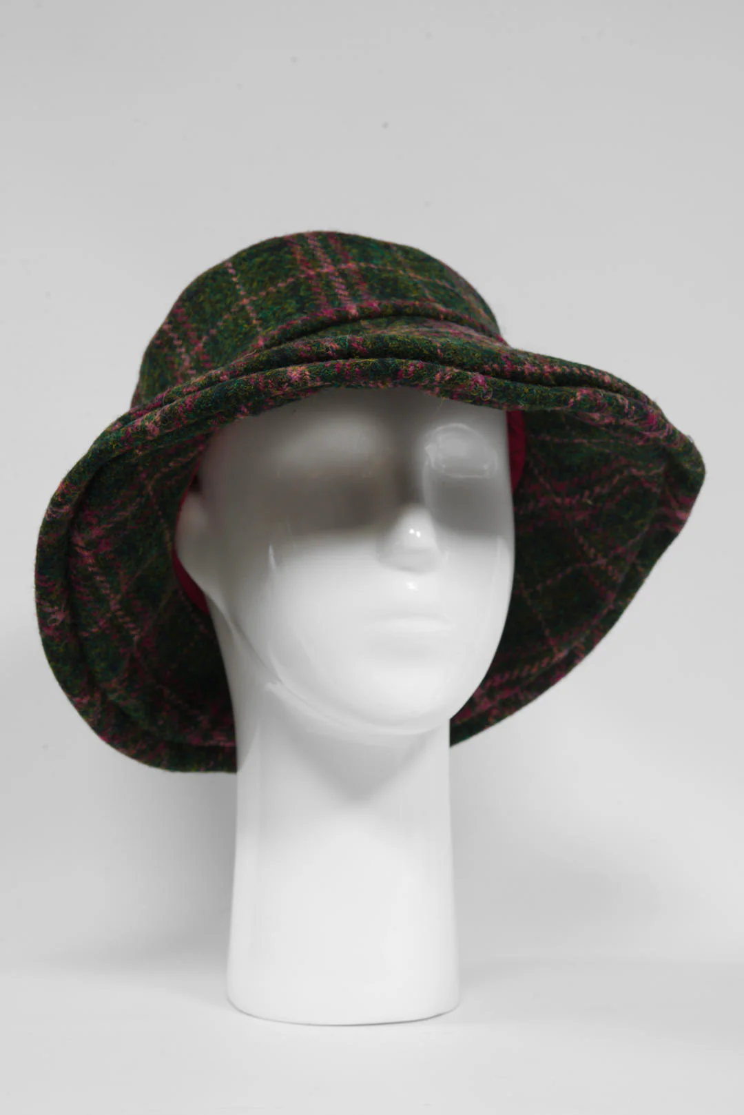 Harris Tweed Ladies Brimmed Hat - Green/Plum Check - Image 2