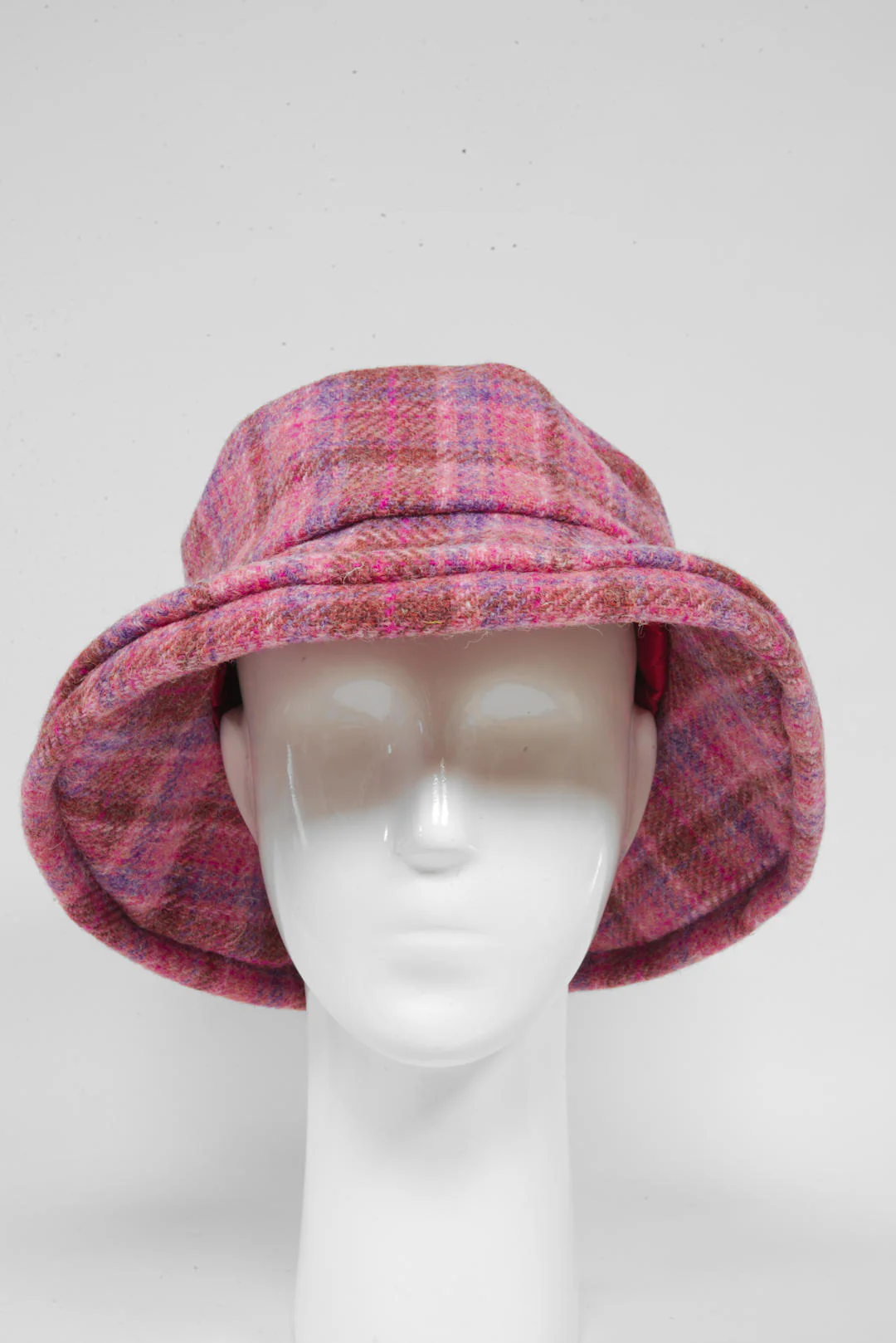 Harris Tweed Ladies Brimmed Hat - Pink Lilac Check (GA) - Image 3
