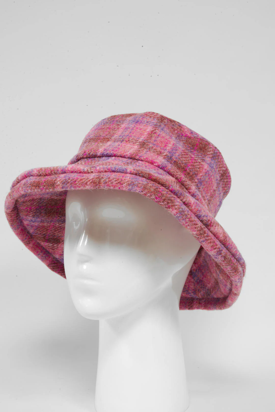 Harris Tweed Ladies Brimmed Hat - Pink Lilac Check (GA) - Image 4