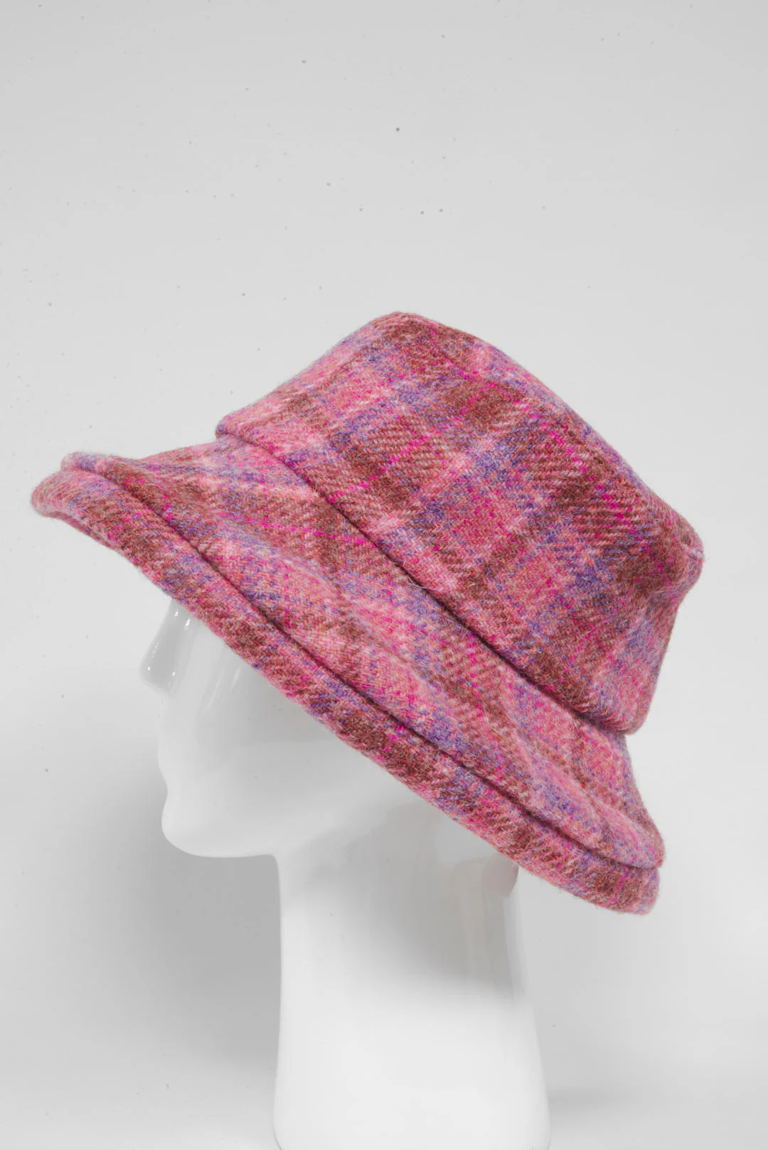 Harris Tweed Ladies Brimmed Hat - Pink Lilac Check (GA) - Image 5