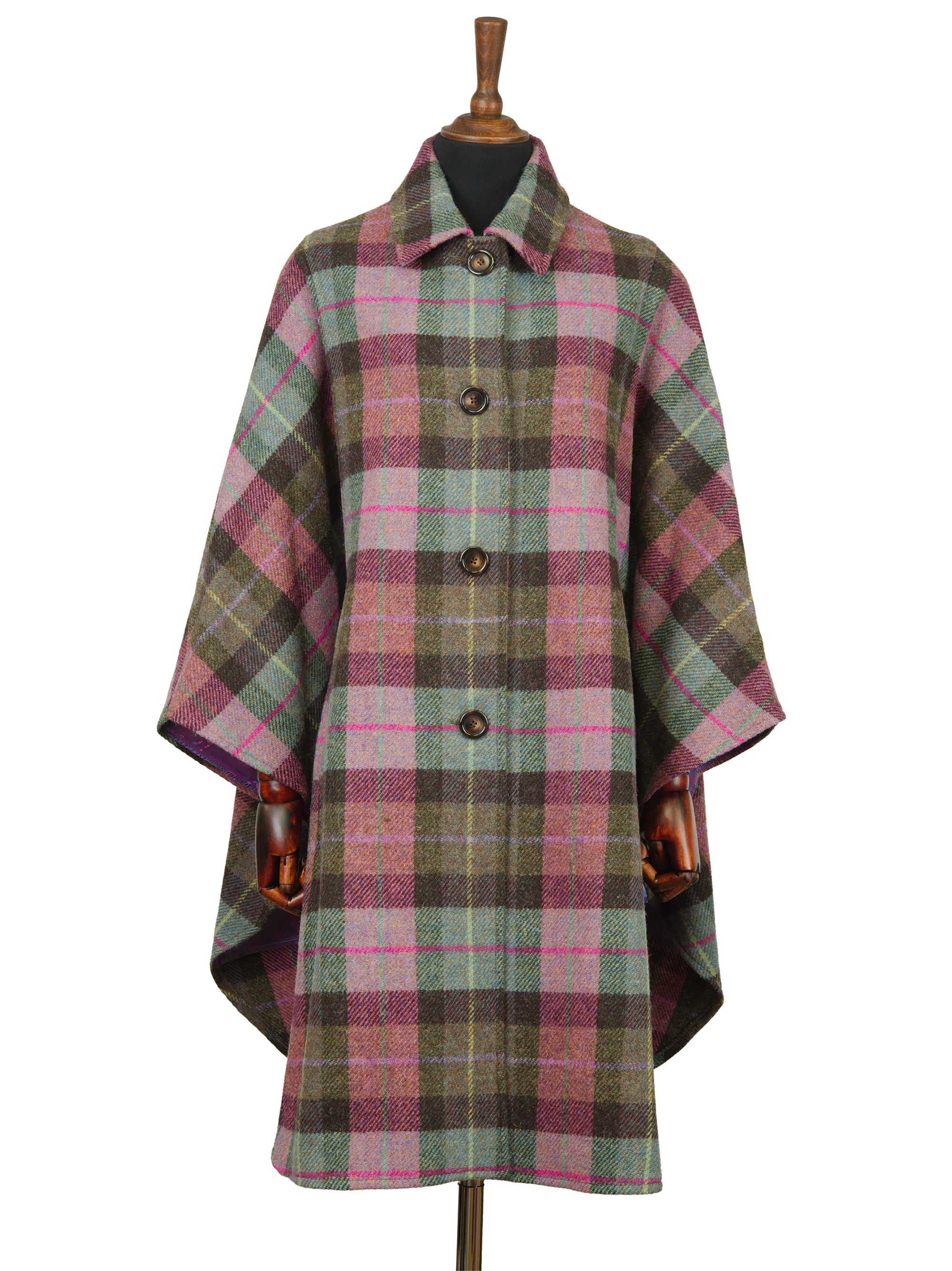 Harris Tweed Ladies Buttoned Long Cape - A0254