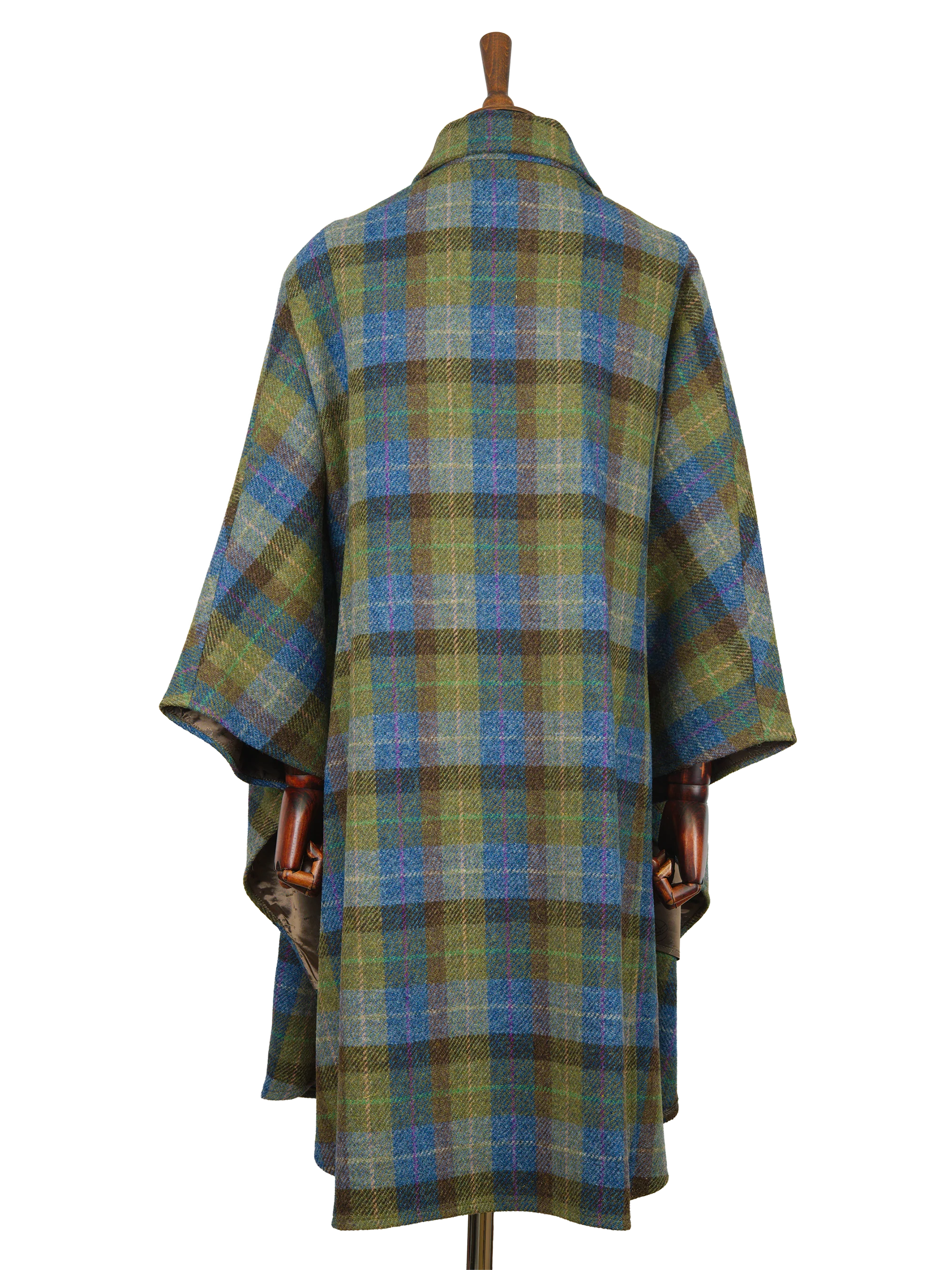 Harris Tweed Ladies Buttoned Long Cape - Denim Sage - Image 3