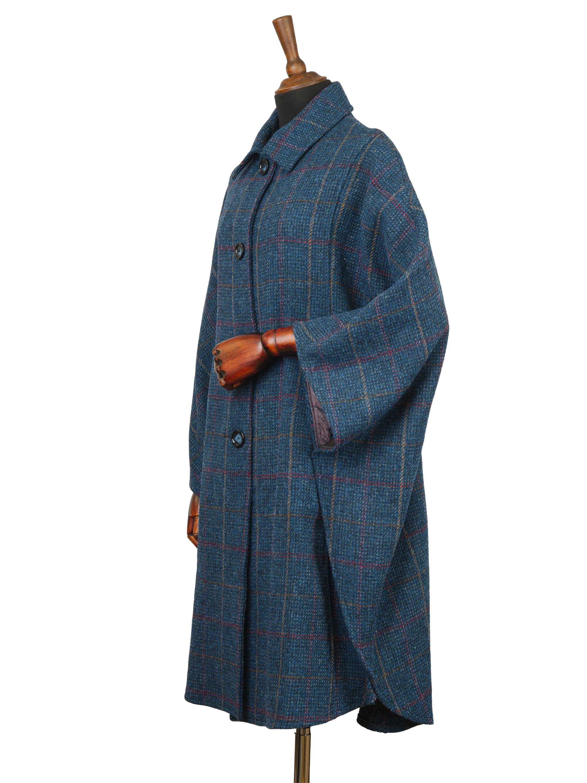 Harris Tweed Ladies Buttoned Long Cape - Ocean - Image 2