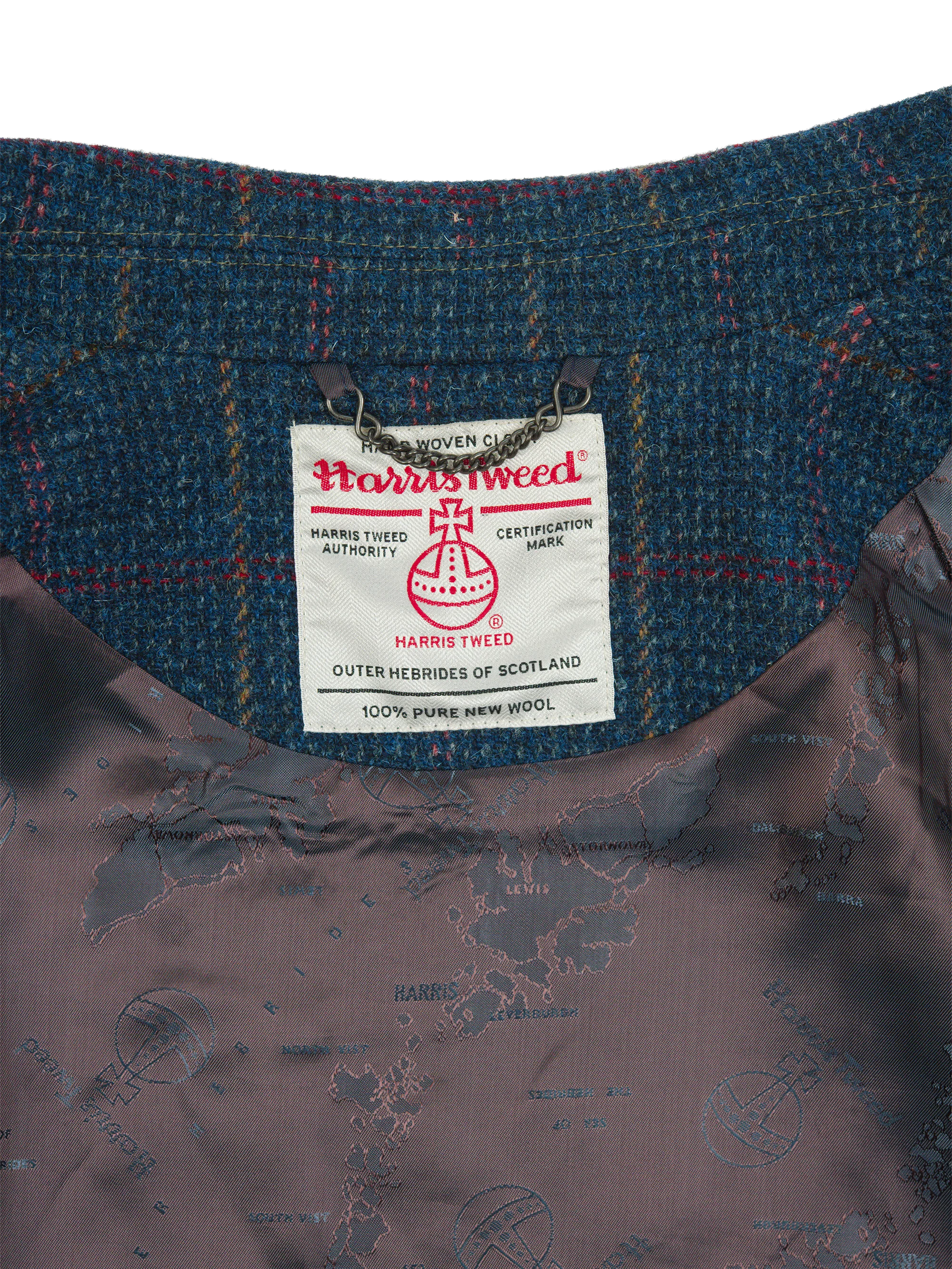 Harris Tweed Ladies Buttoned Long Cape - Ocean - Image 4