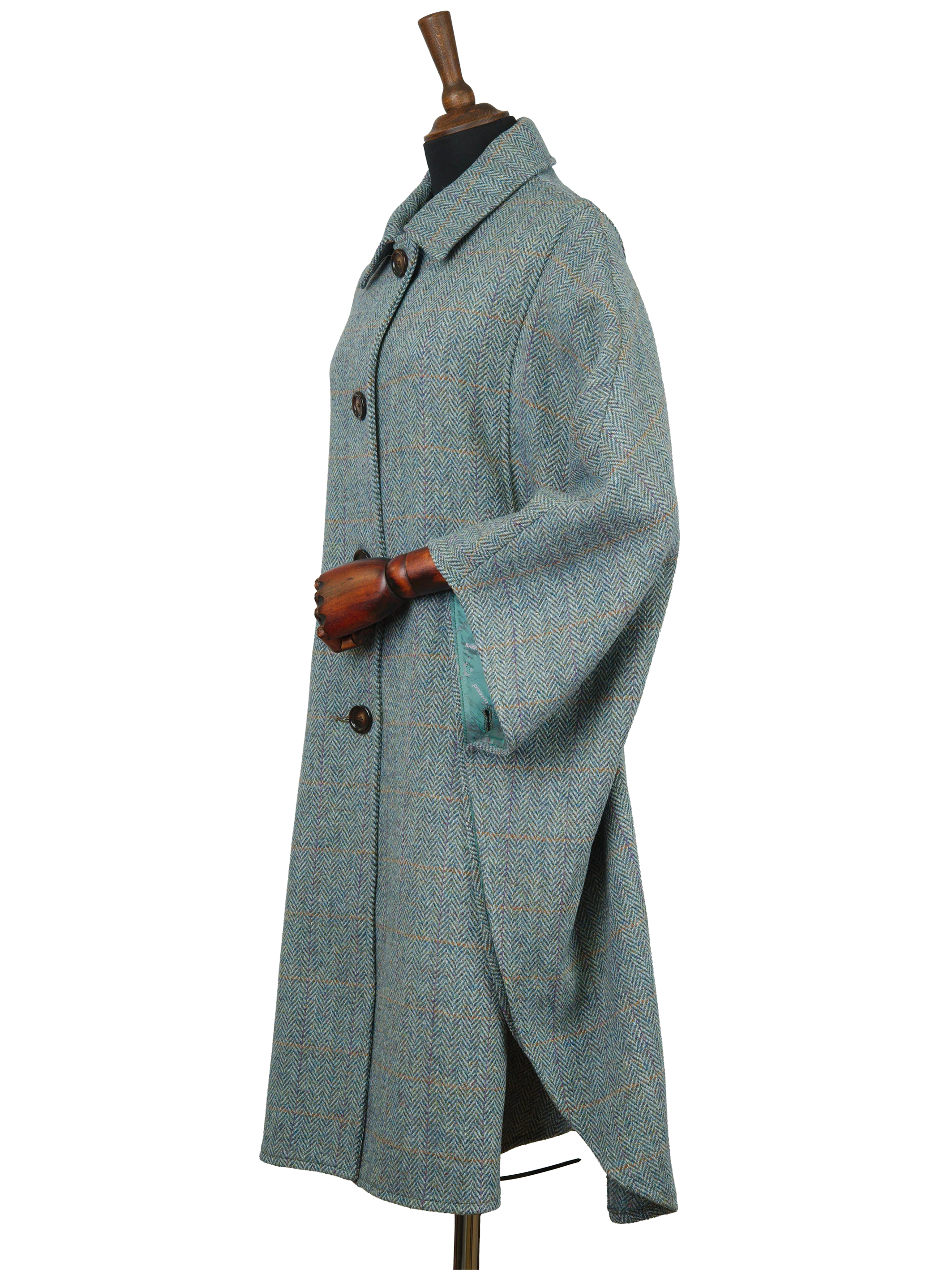 Harris Tweed Ladies Buttoned Long Cape - Opal HB132 - Image 2