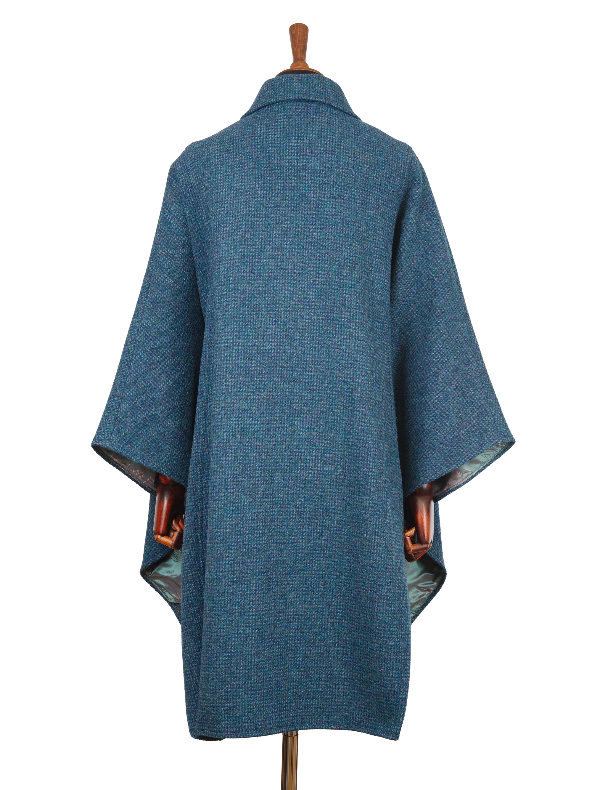 Harris Tweed Ladies Buttoned Long Cape - Teal - Image 3
