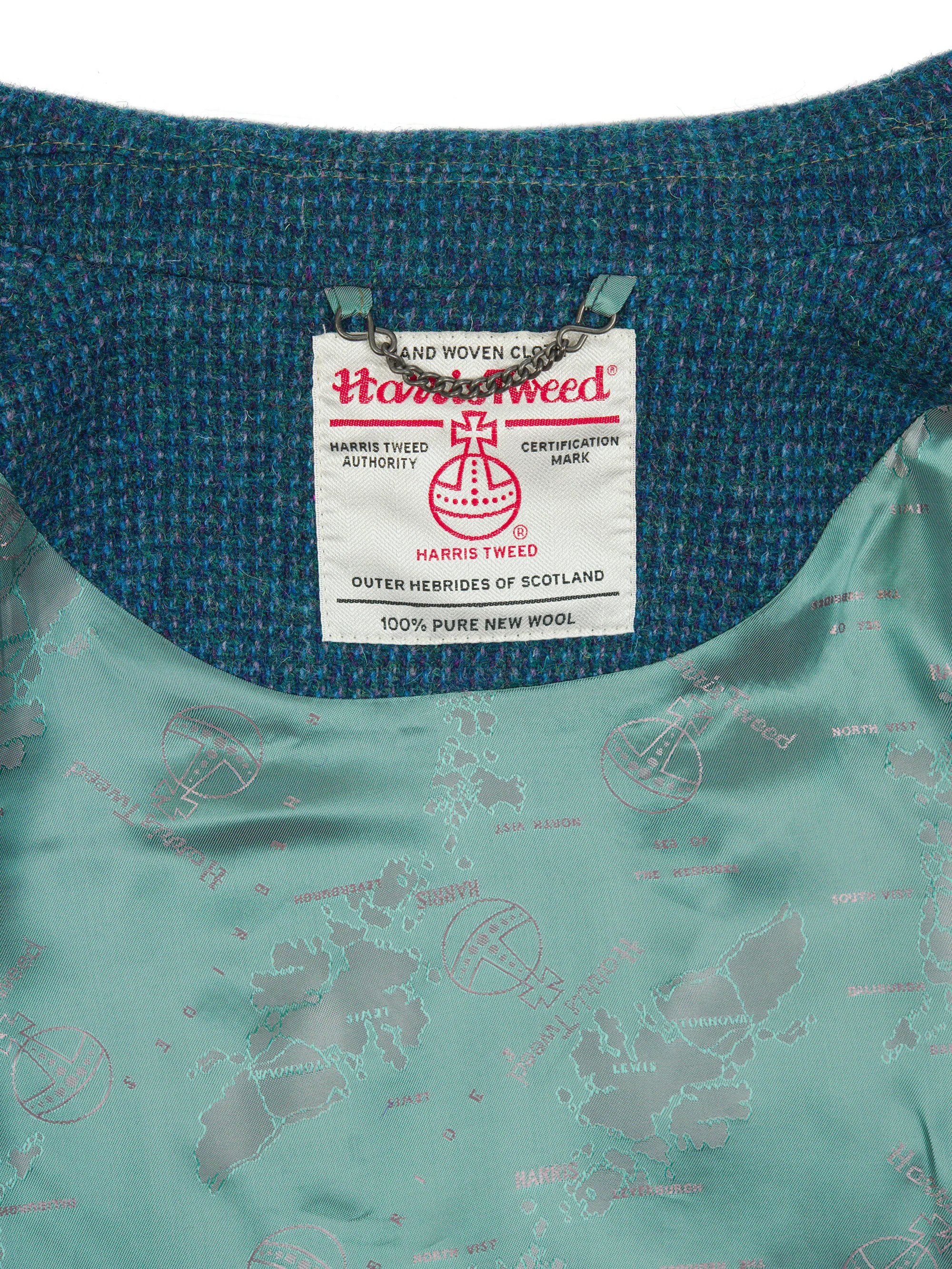 Harris Tweed Ladies Buttoned Long Cape - Teal - Image 4