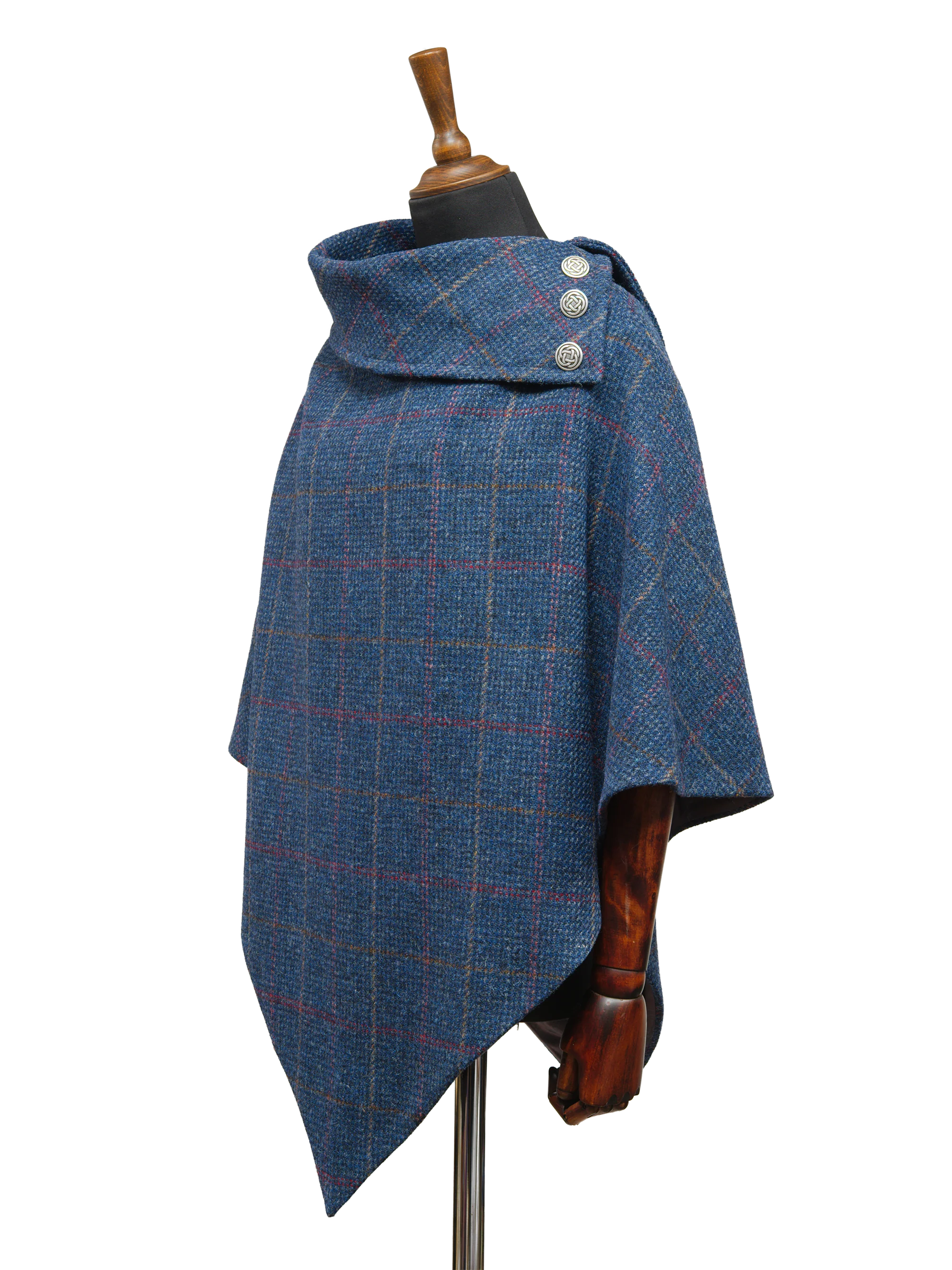 Harris Tweed Ladies Celtic Cape - Blue Check - Image 3