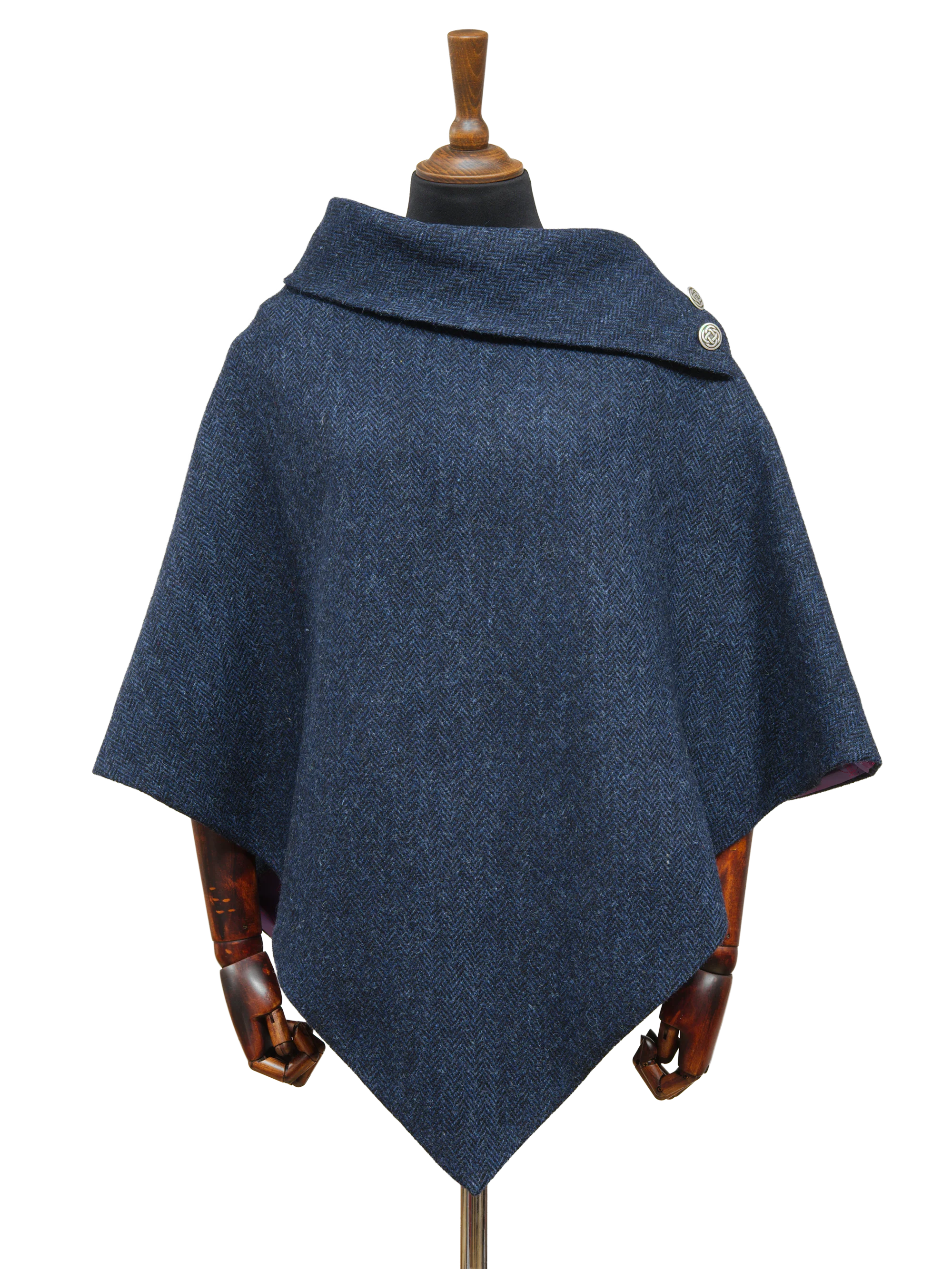 Harris Tweed Ladies Celtic Cape - Navy Herringbone