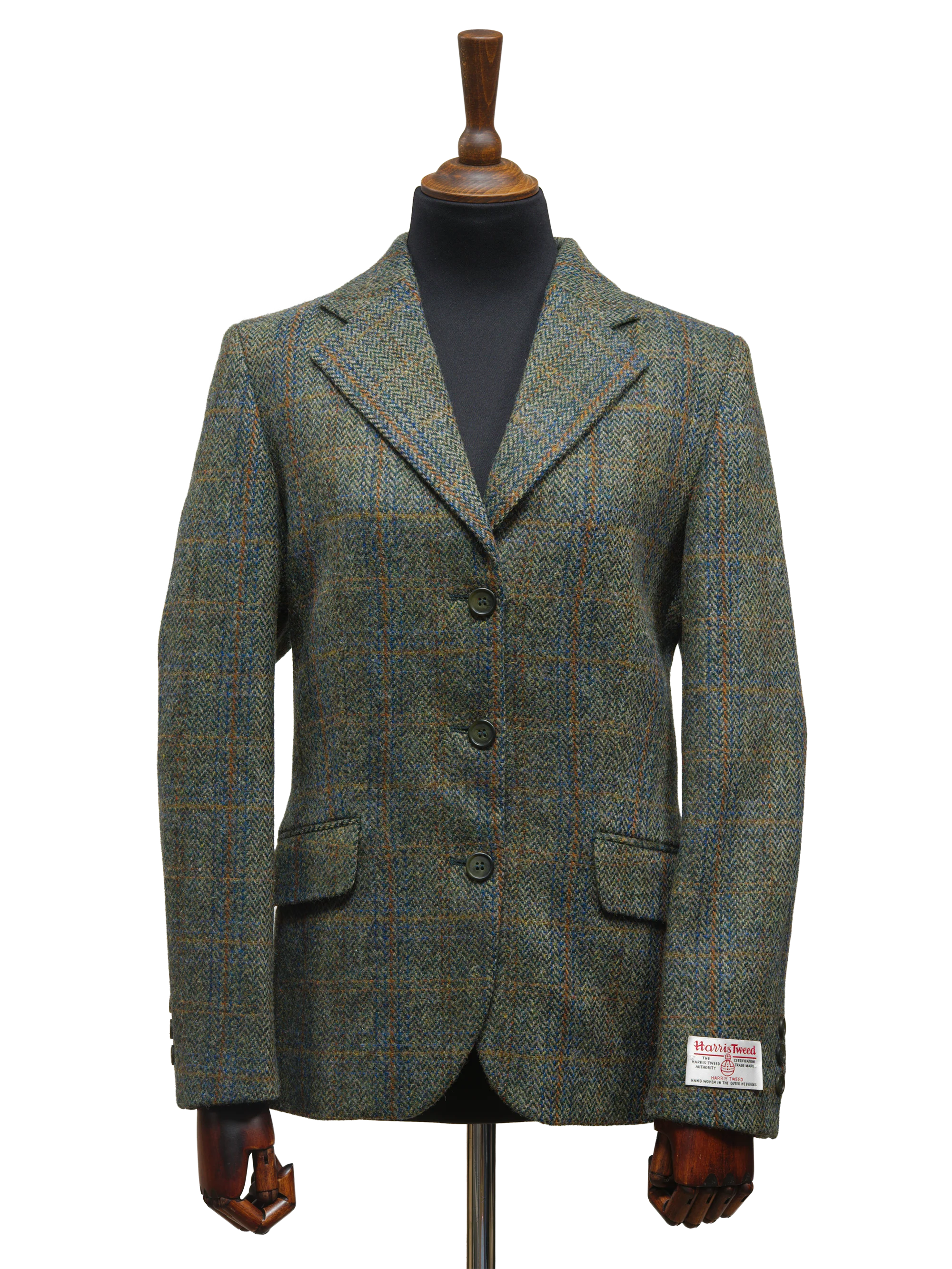 Harris Tweed Ladies Fitted Jacket - Green Herringbone With Overcheck