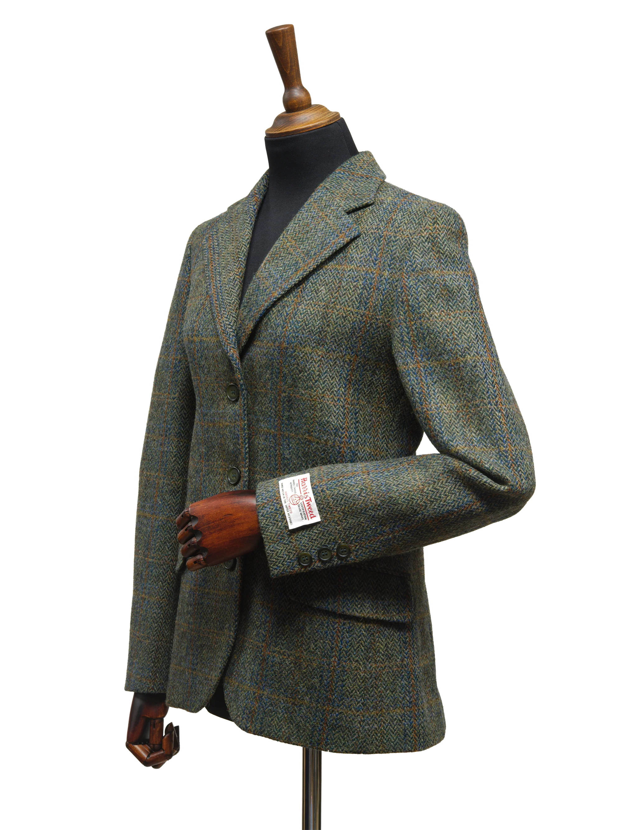 Harris Tweed Ladies Fitted Jacket - Green Herringbone With Overcheck - Image 2