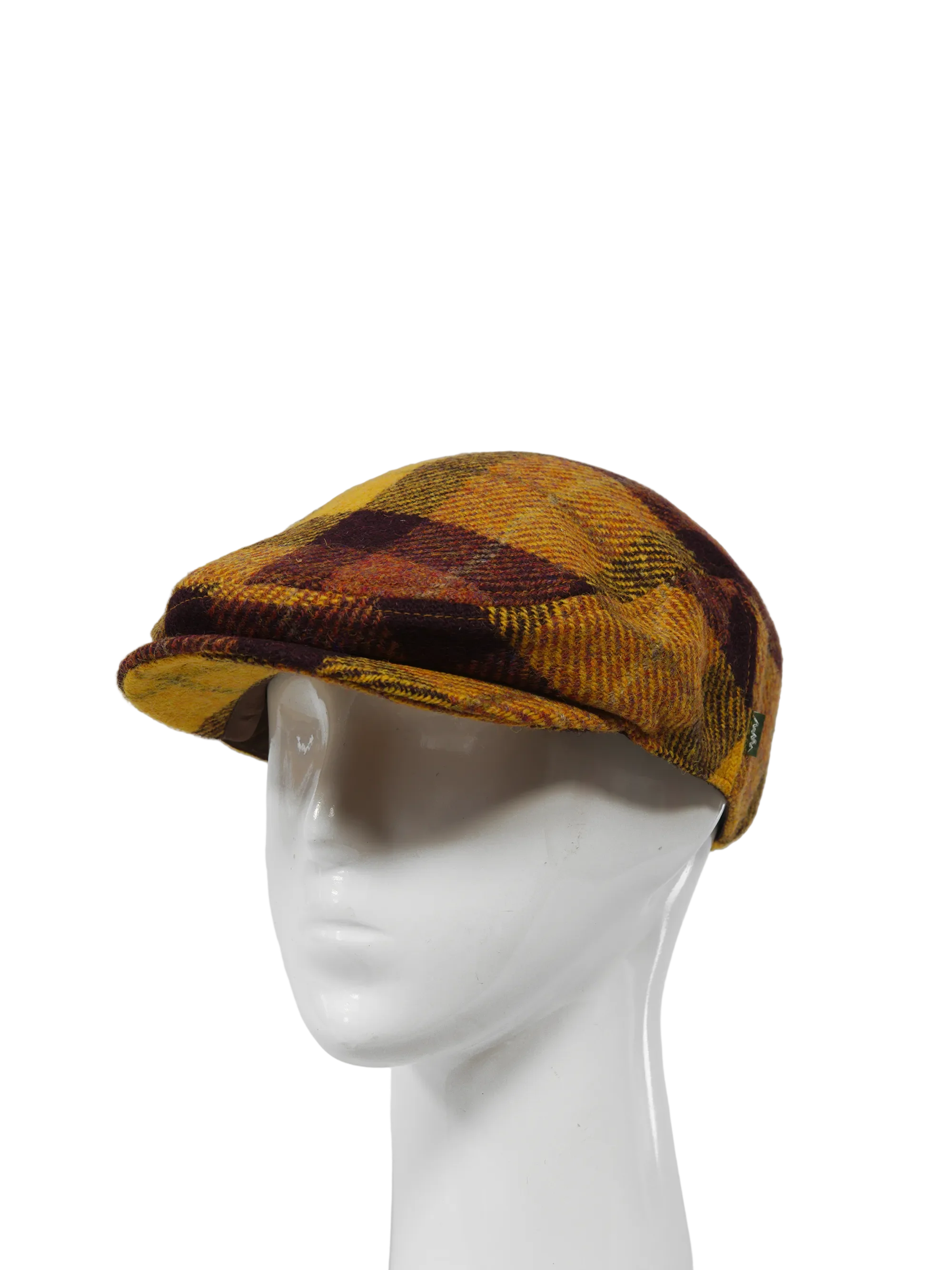 Harris Tweed Ladies Flat Cap - Wine Gold Check (HH)