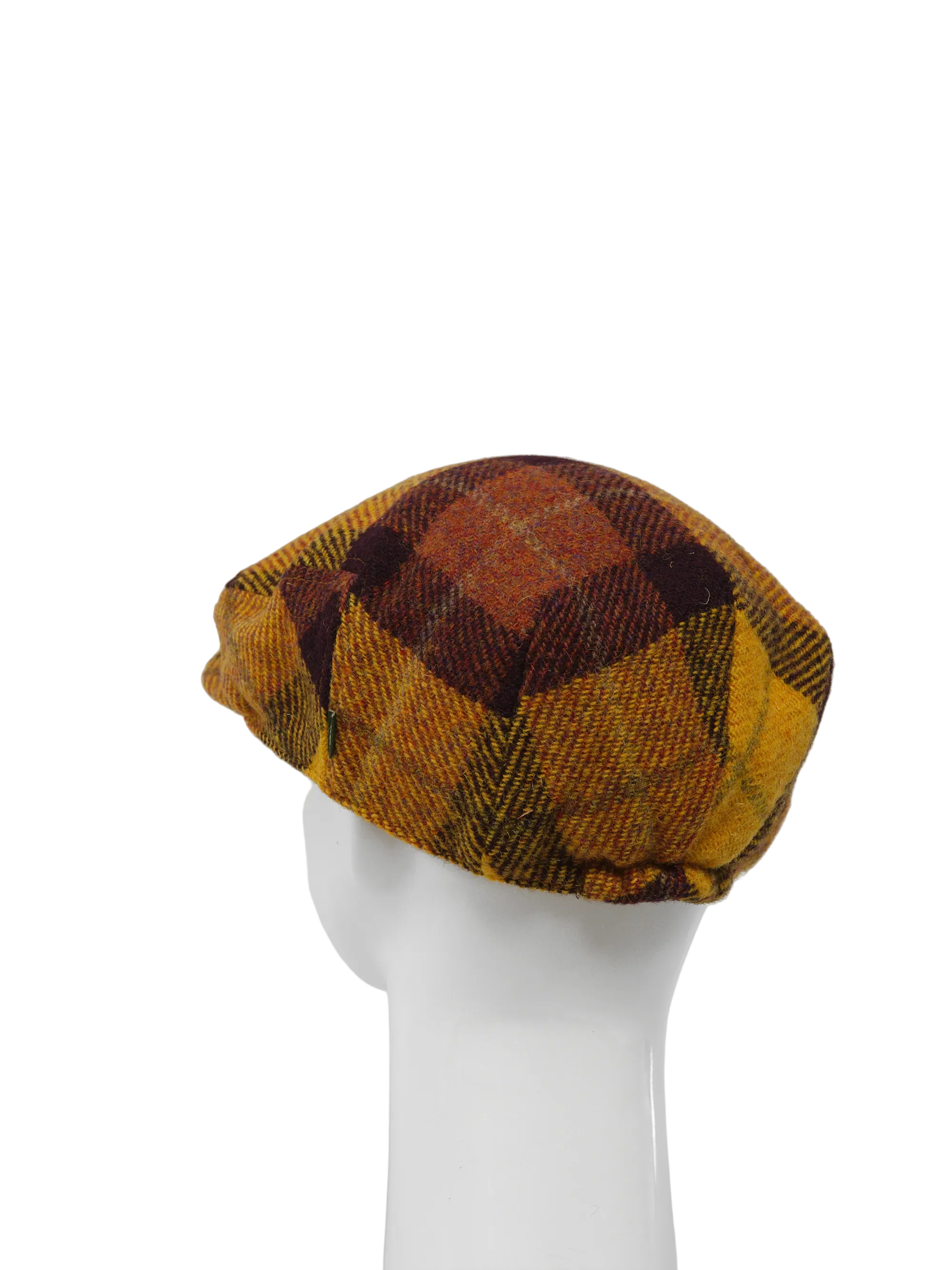 Harris Tweed Ladies Flat Cap - Wine Gold Check (HH) - Image 3