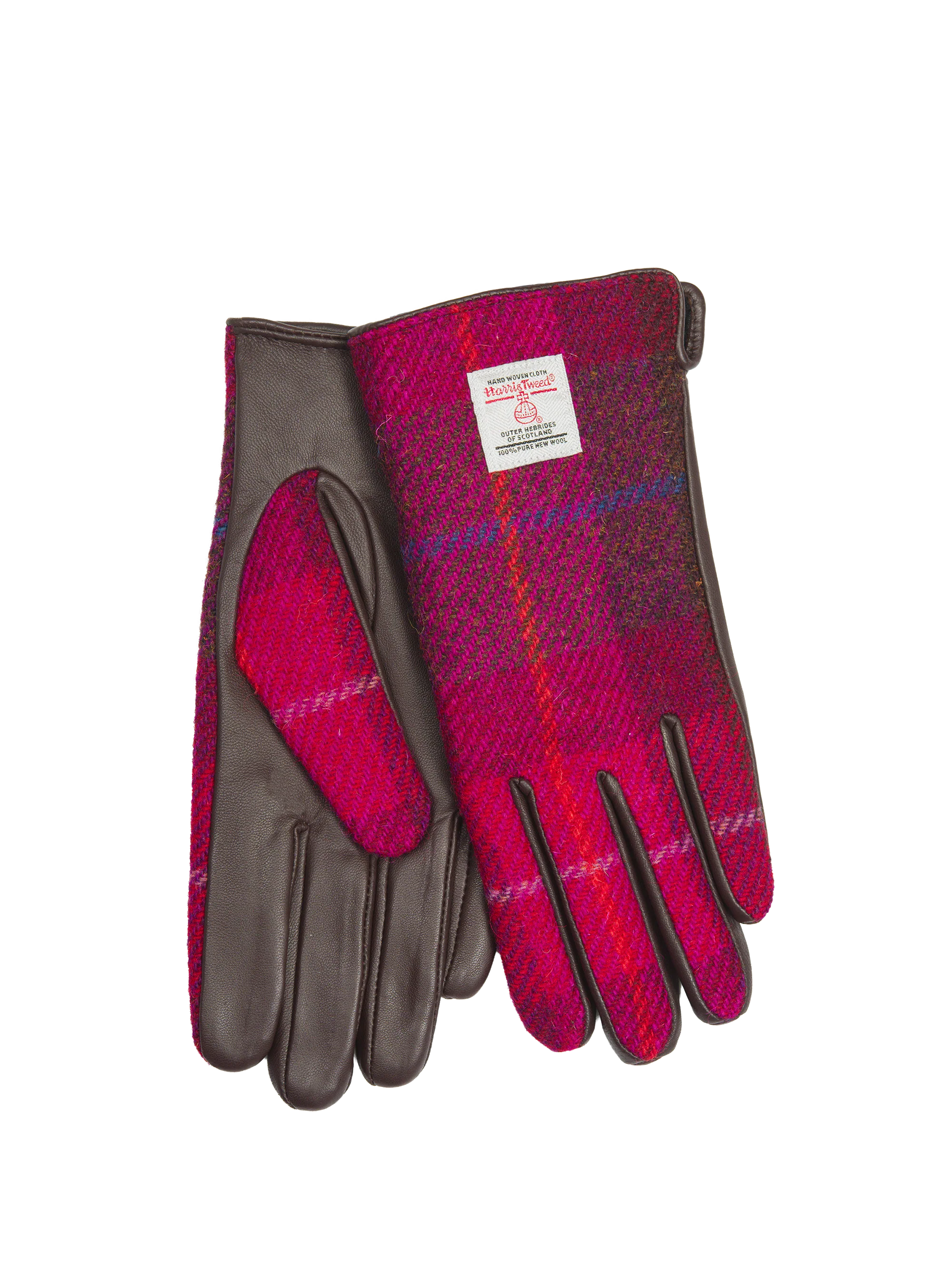 Harris Tweed Ladies Gloves - A031 (Brown Leather) (ISL)