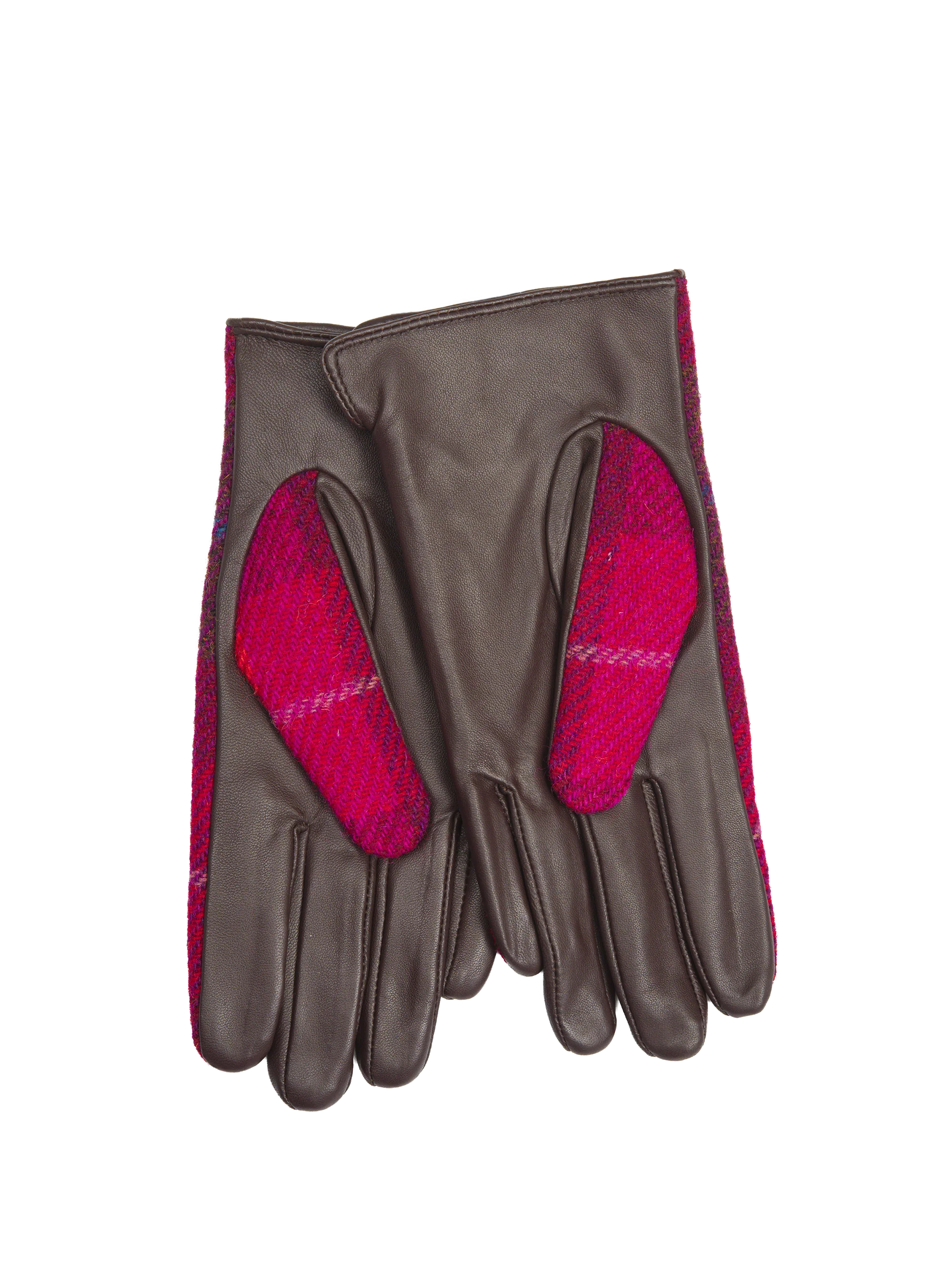 Harris Tweed Ladies Gloves - A031 (Brown Leather) (ISL) - Image 2