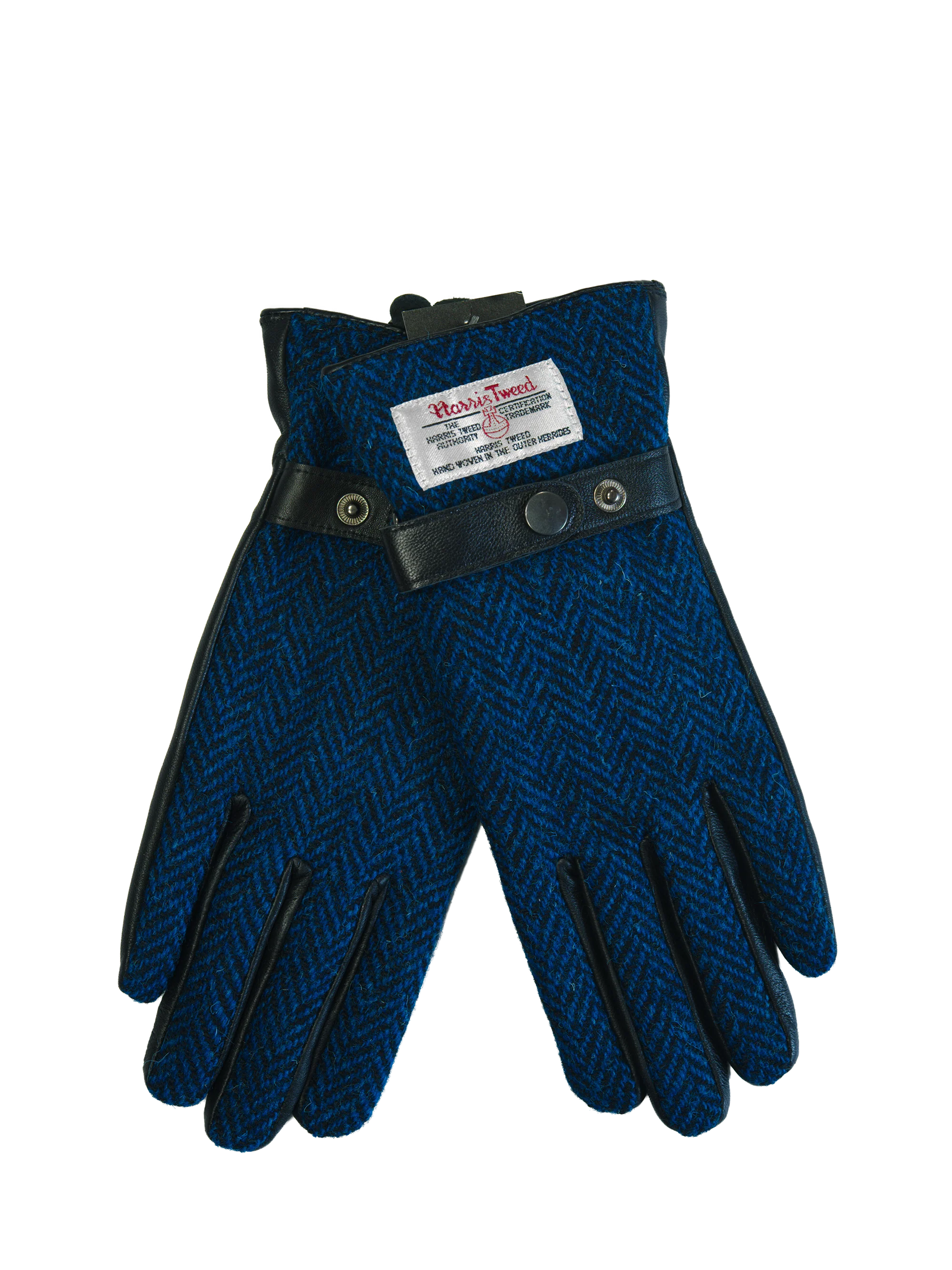 Harris Tweed Ladies Gloves - Blue/Black Herringbone (GA) - Image 2