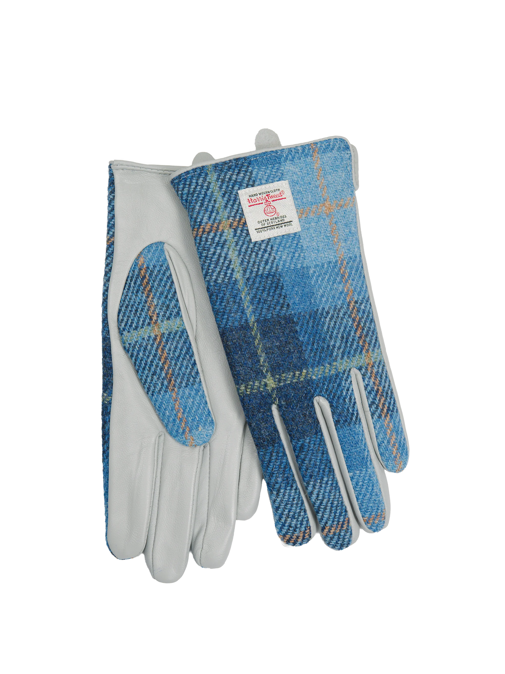 Harris Tweed Ladies Gloves - Blue Pastels (Pale Blue Leather) (ISL)