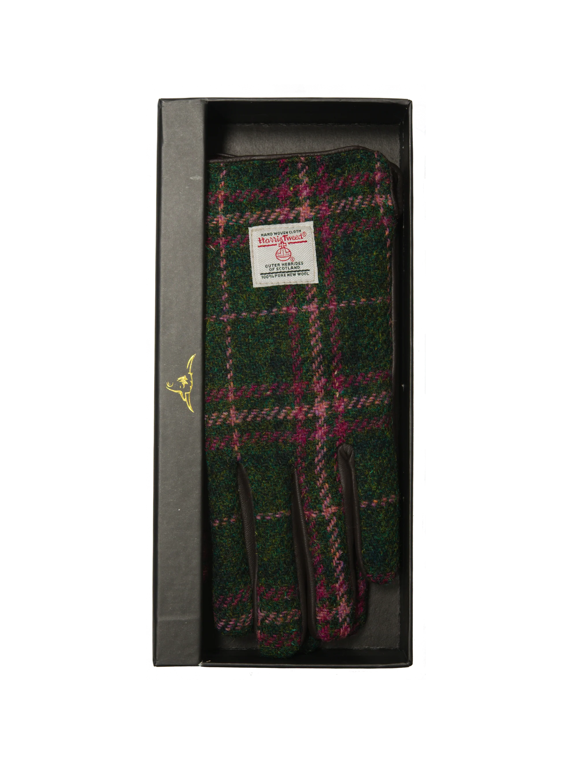 Harris Tweed Ladies Gloves - Green/Plum Check (GA) - Image 3