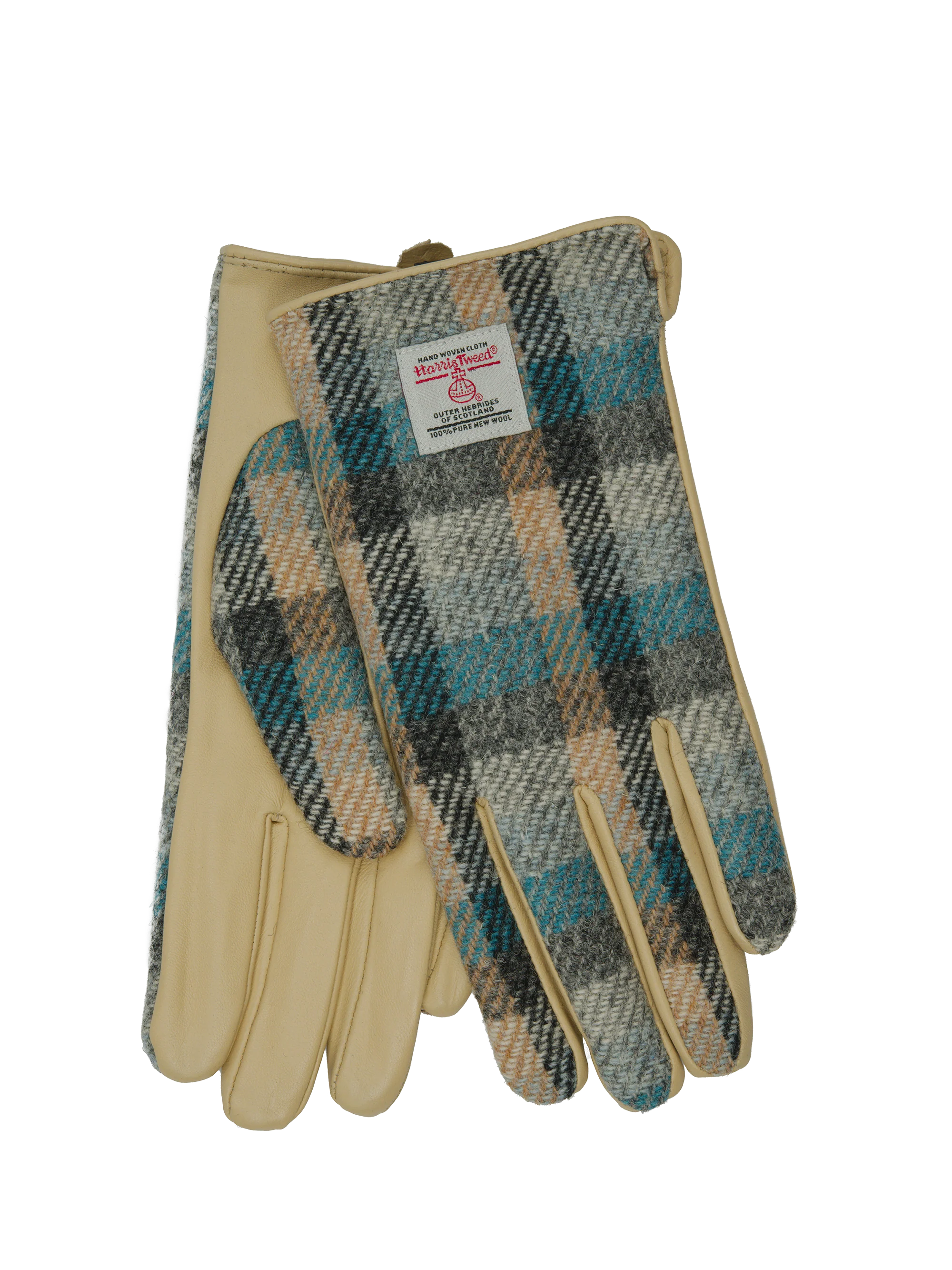 Harris Tweed Ladies Gloves - Islander Check (Cream Leather) (ISL)